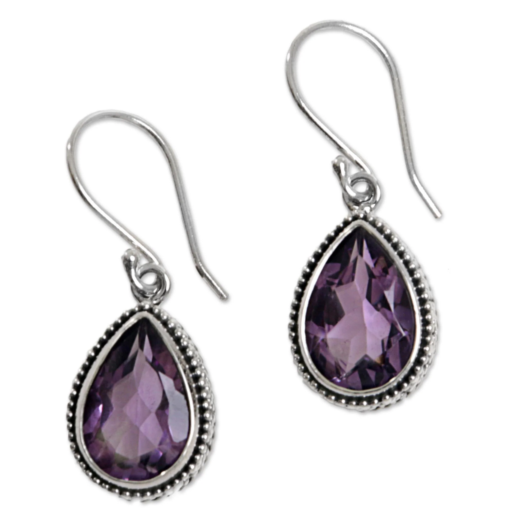 Sparkling Dew Amethyst & Silver Dangle Earrings - Image 2