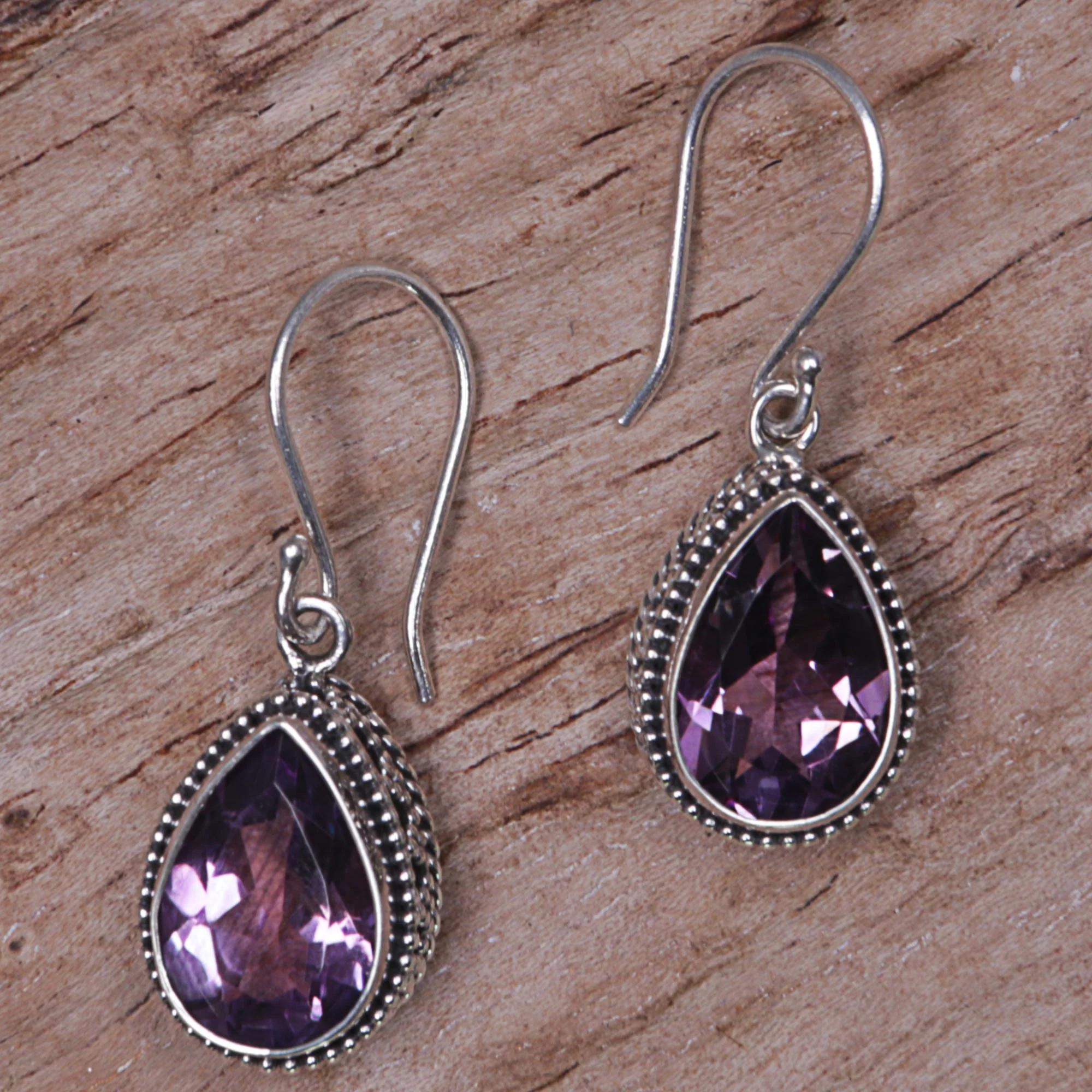 Sparkling Dew Amethyst & Silver Dangle Earrings - Image 3