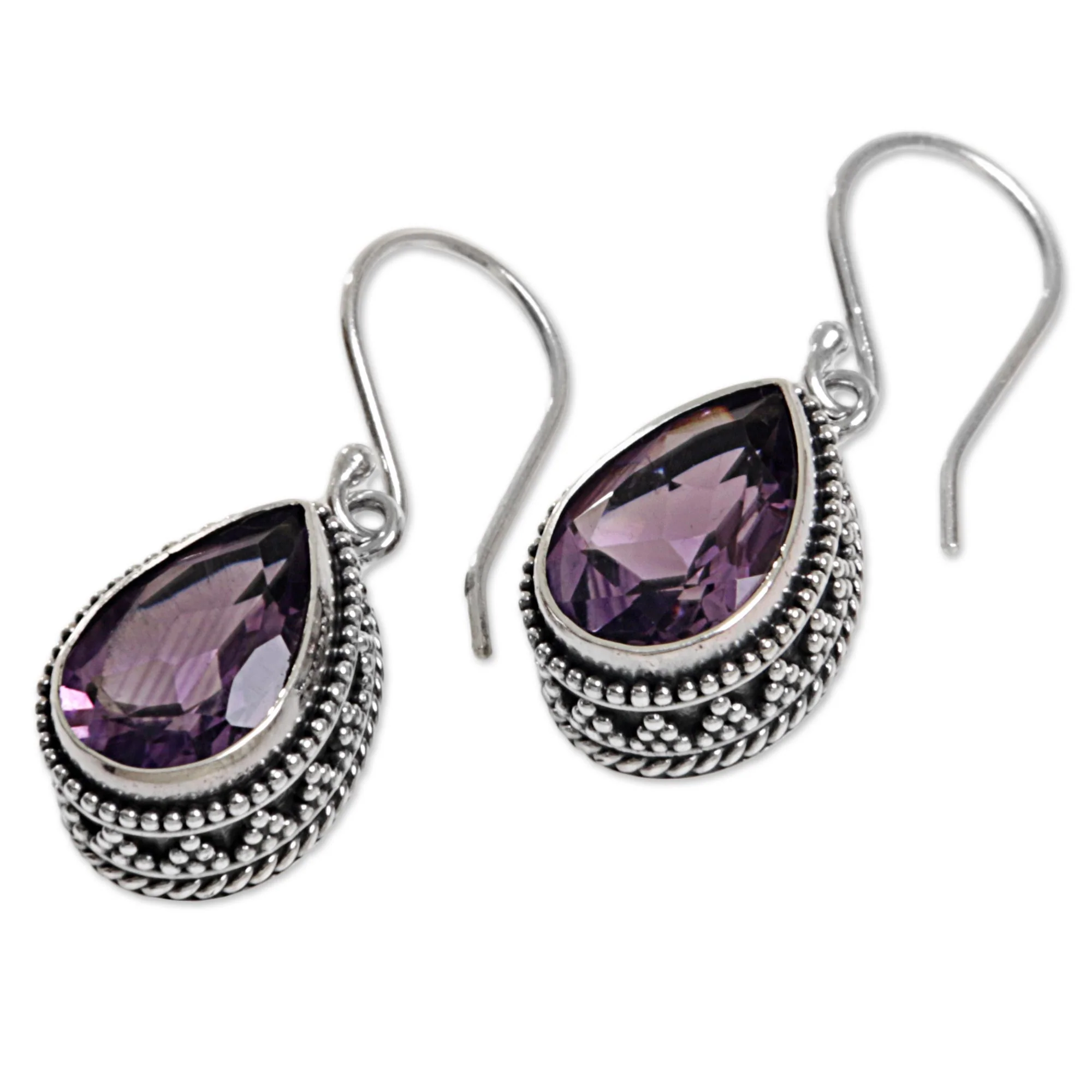 Sparkling Dew Amethyst & Silver Dangle Earrings - Image 5