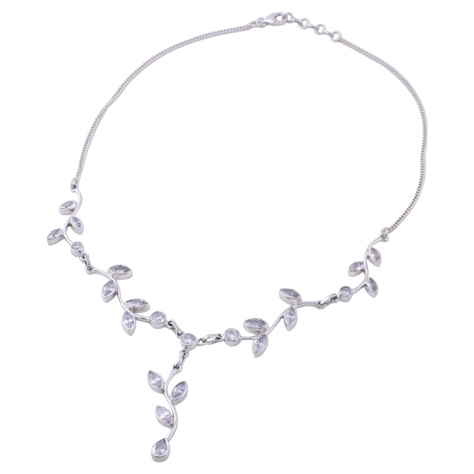 Sparkling Garland Quartz Garland in Sterling Silver Necklace from India - Image 2