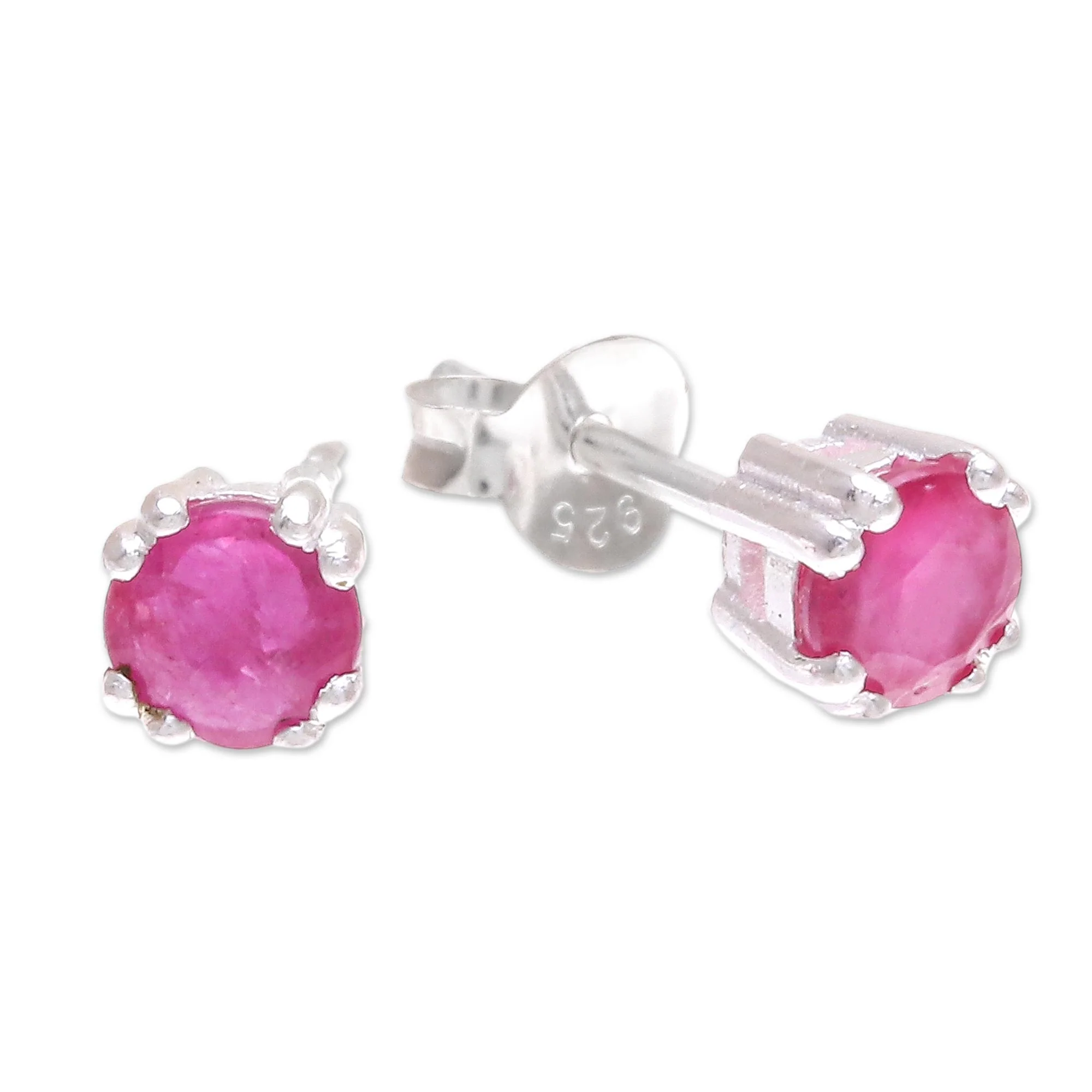 Sparkling Gems Faceted Ruby Stud Earrings from Thailand - Image 2