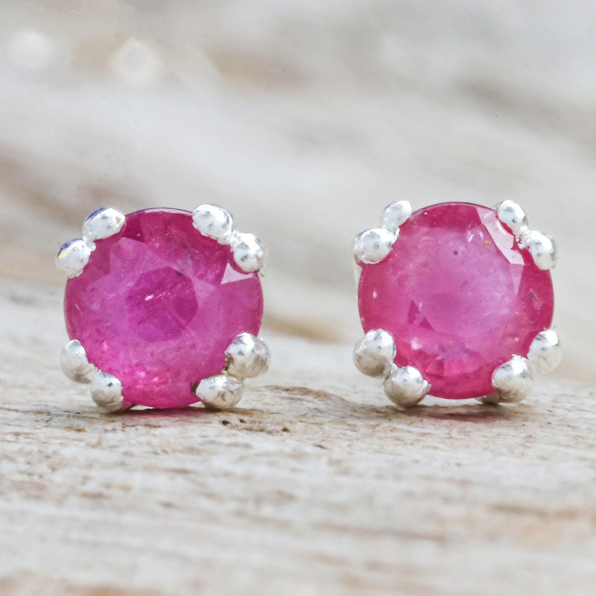 Sparkling Gems Faceted Ruby Stud Earrings from Thailand - Image 3