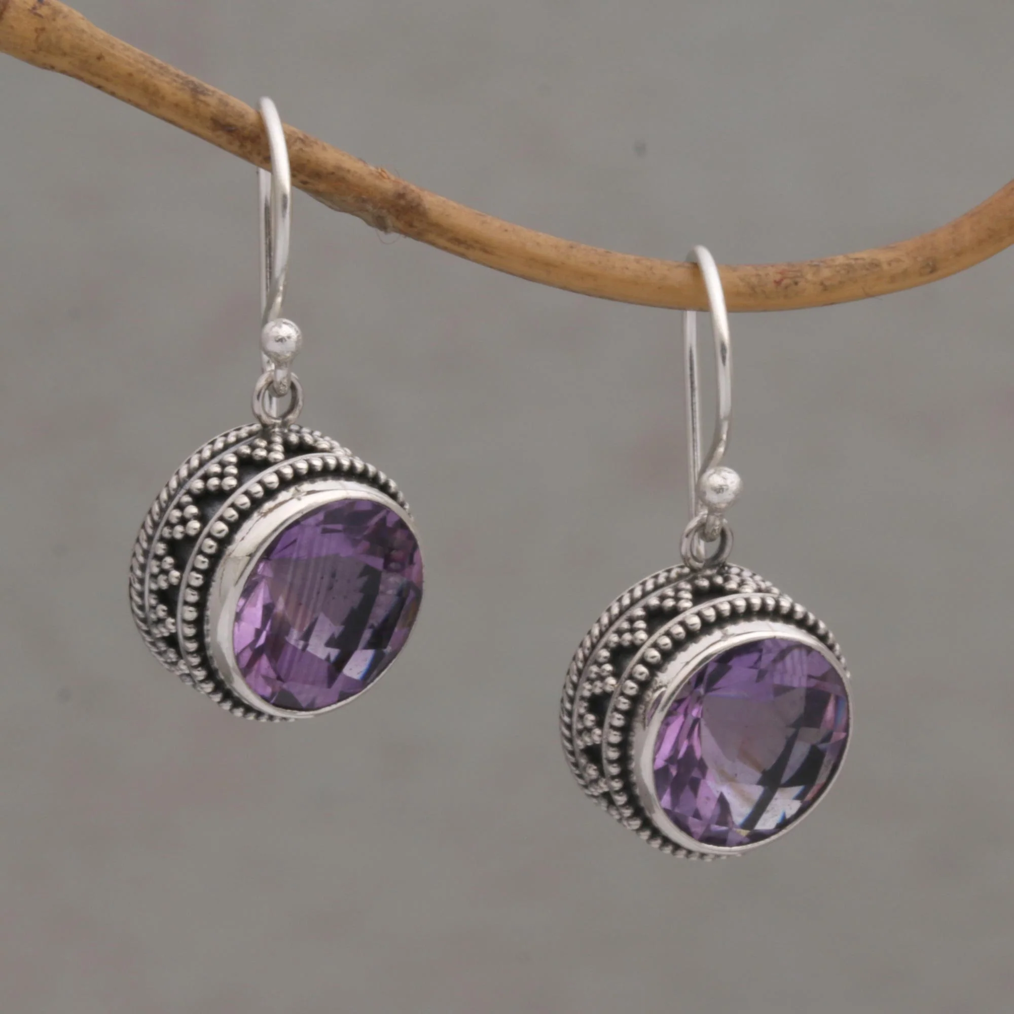Sparkling Haven Handcrafted Amethyst and Sterling Silver Dangle Earrings - Image 3