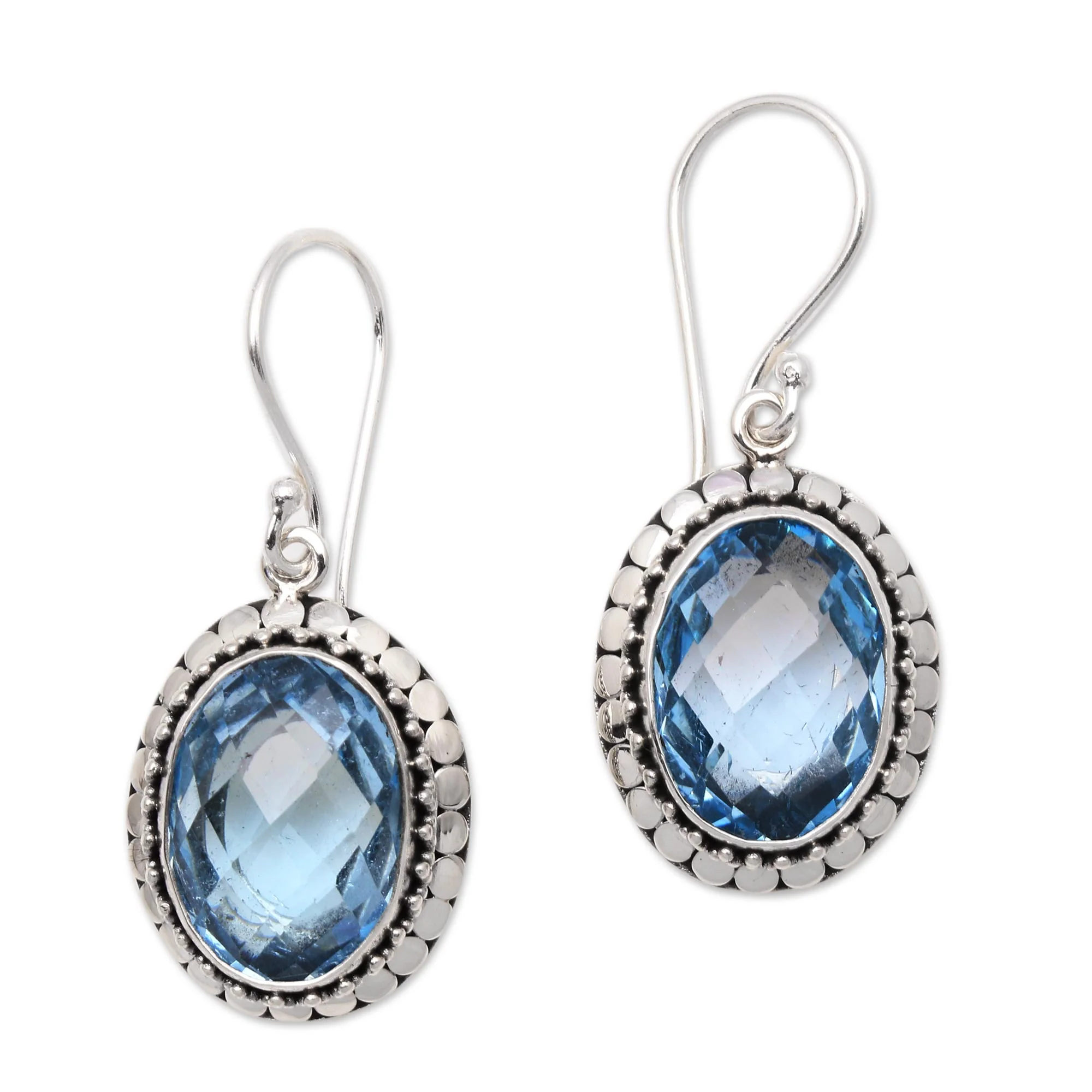 Sparkling Lake 9-Carat Faceted Blue Topaz Dangle Earrings from Bali - Image 2