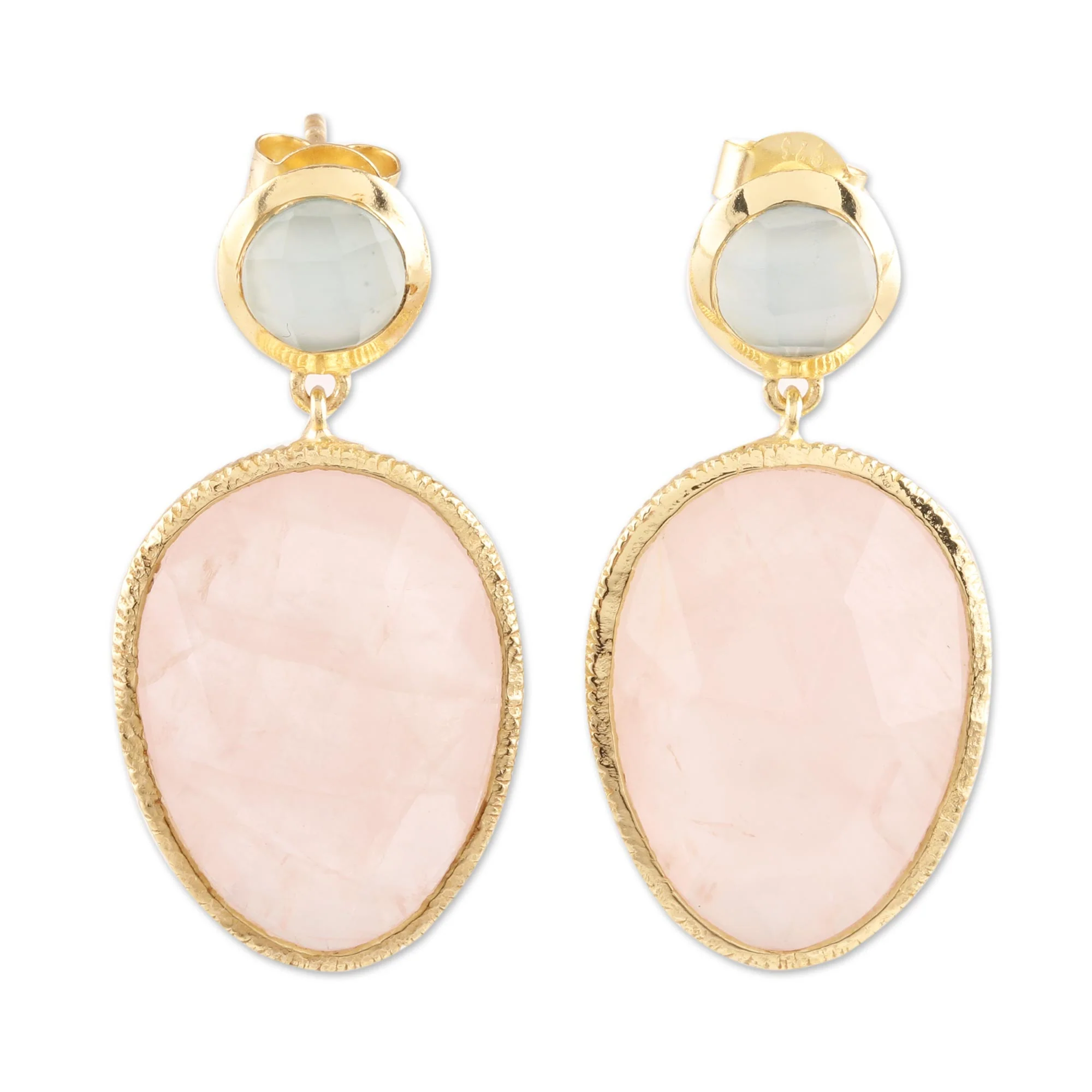 Sparkling Muse Gold Plated Rose Quartz and Chalcedony Dangle Earrings - Image 2