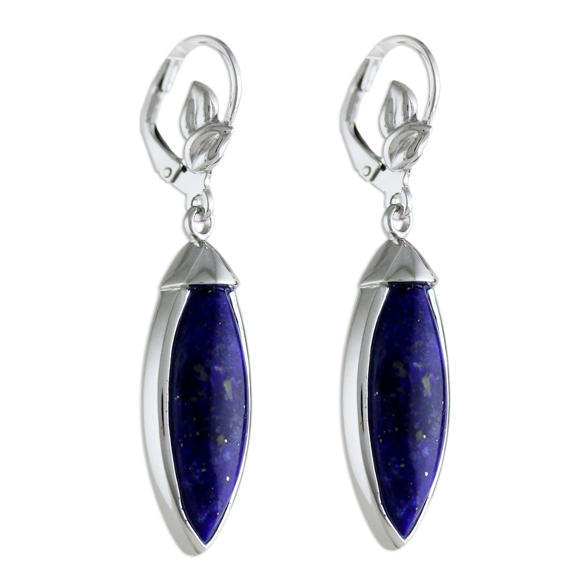 Spatial Blue Rhodium Plated Lapis Lazuli Dangle Earrings from Thailand - Image 5