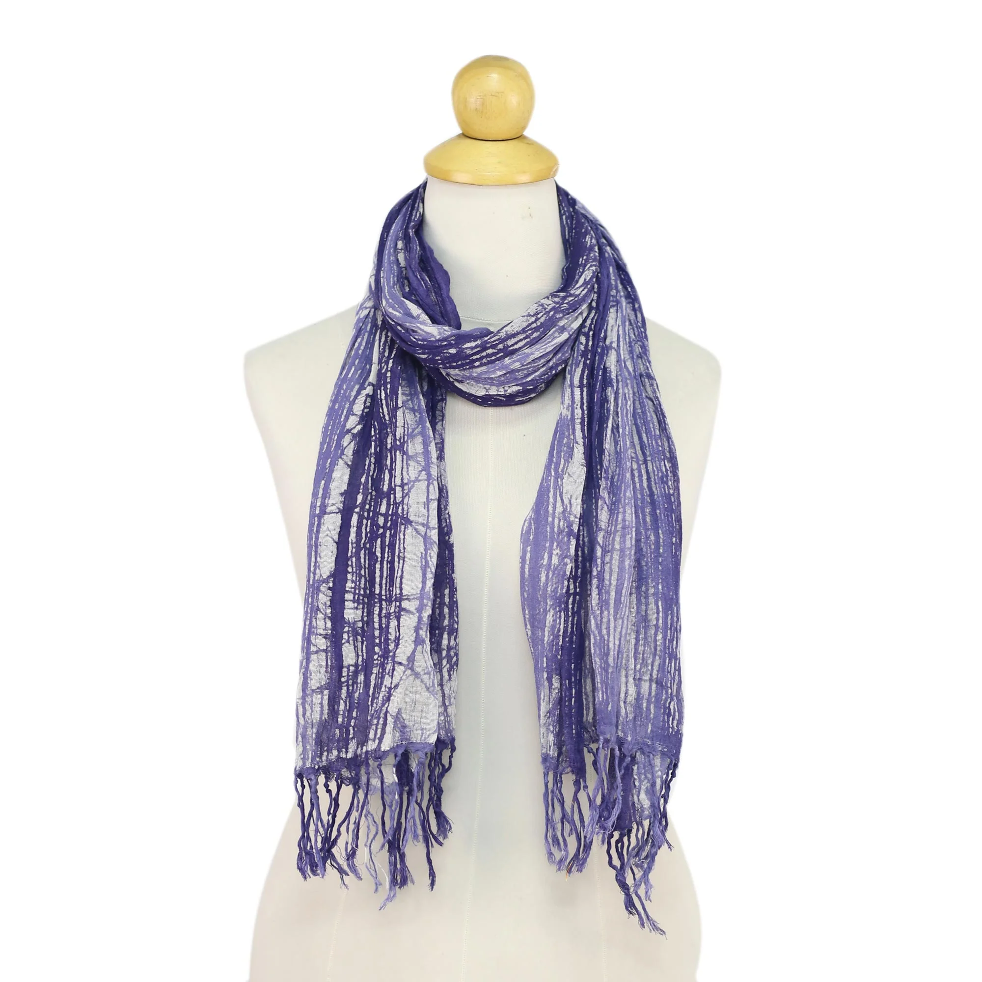 Speckled Field in Iris Batik Tie-Dyed Cotton Scarf in Blue-Violet from Thailand - Image 2