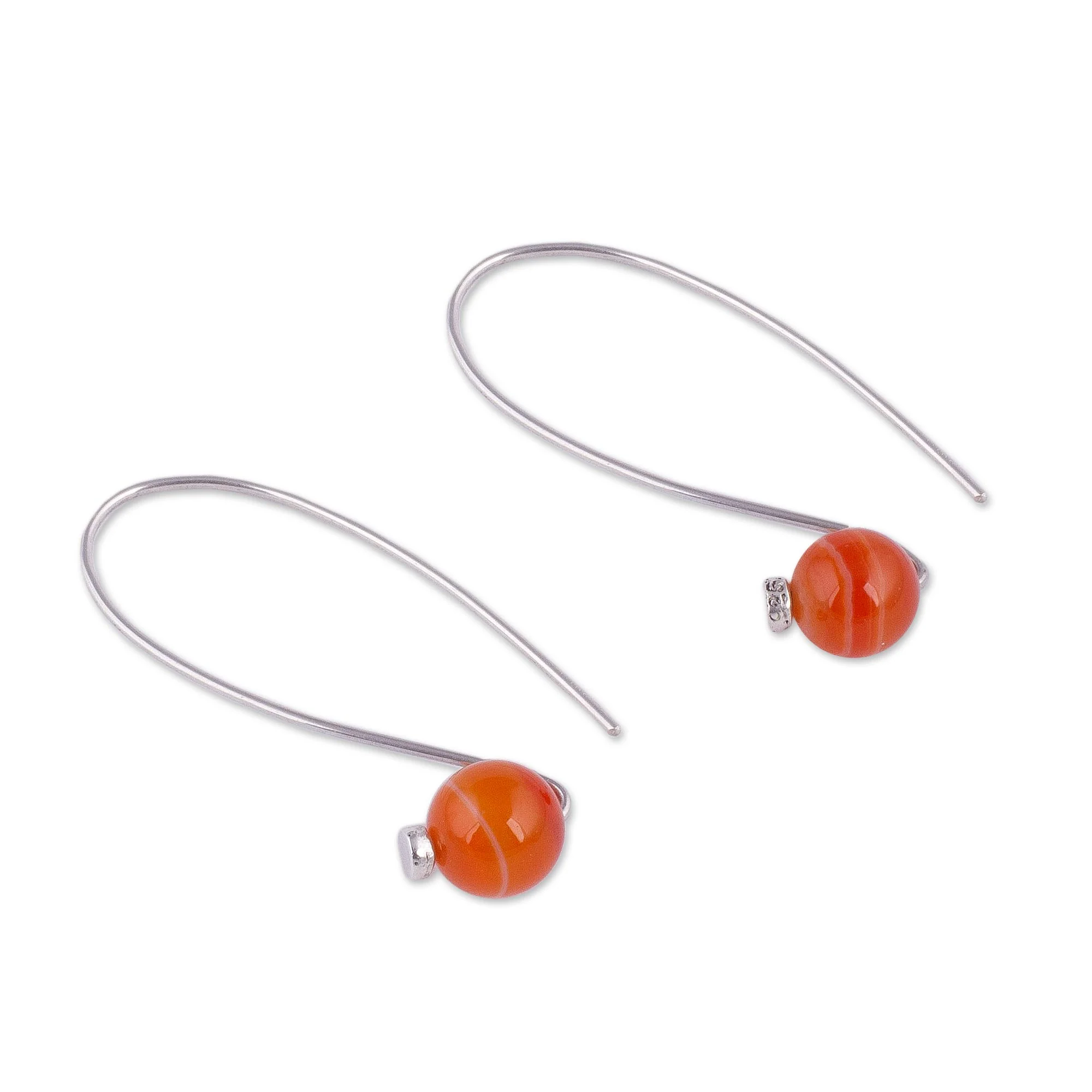 Spheres of Splendor Orange Agate and Sterling Silver Drop Earrings from Peru - Image 4