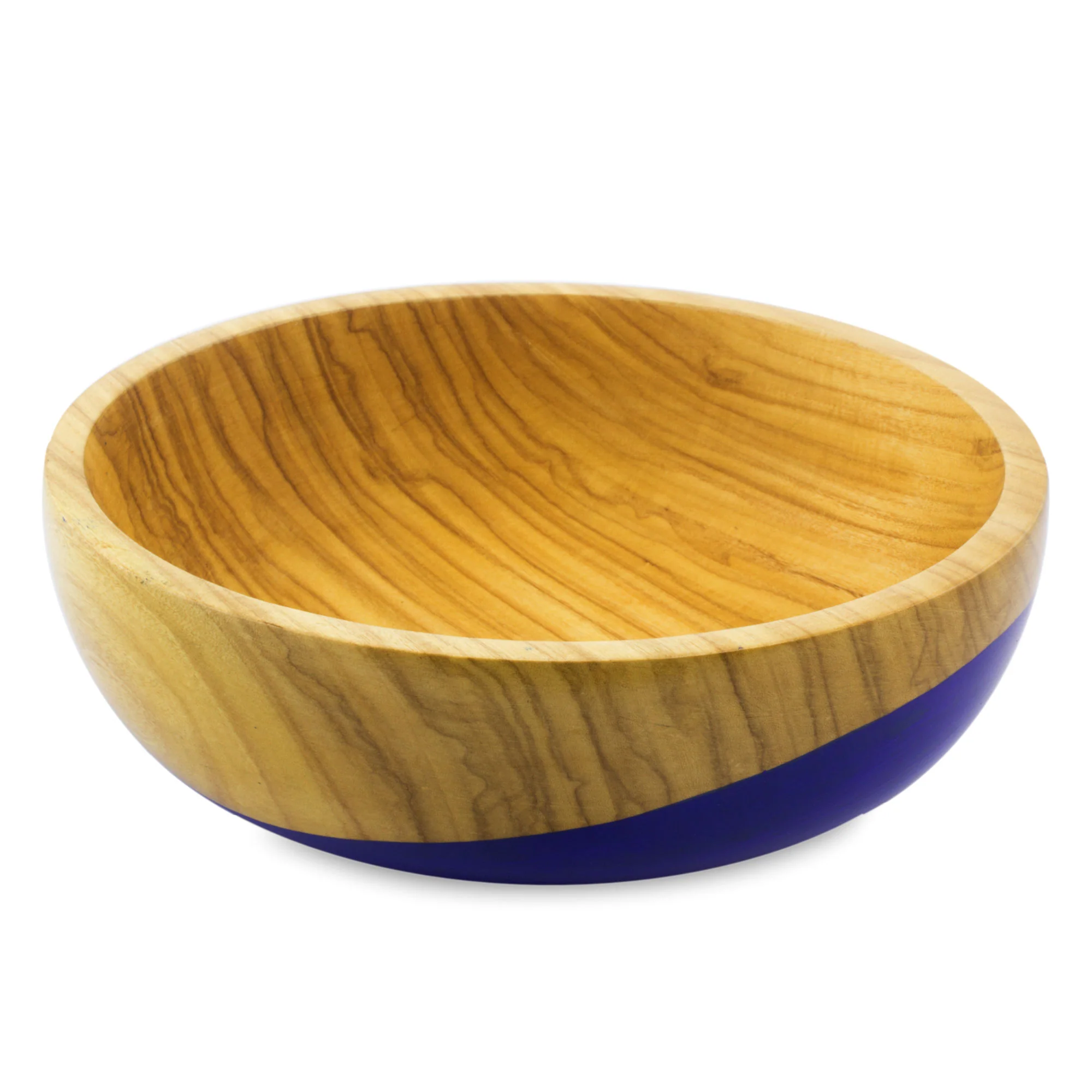 Spicy Blue Dip Painted Hand Carved Wood Bowl (large) - Image 4