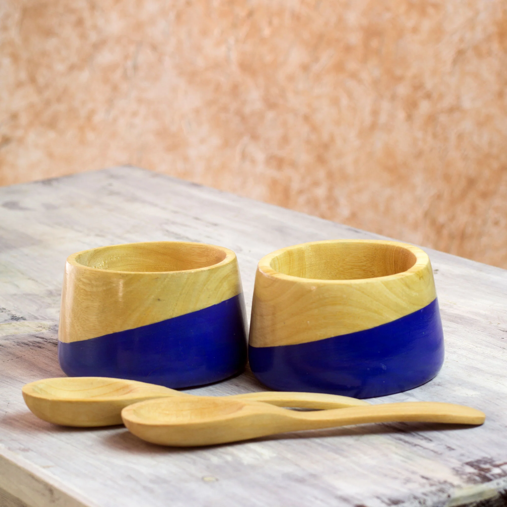 Spicy Blue Salsa Bowls and Spoons Hand Crafted (pair) - Image 3