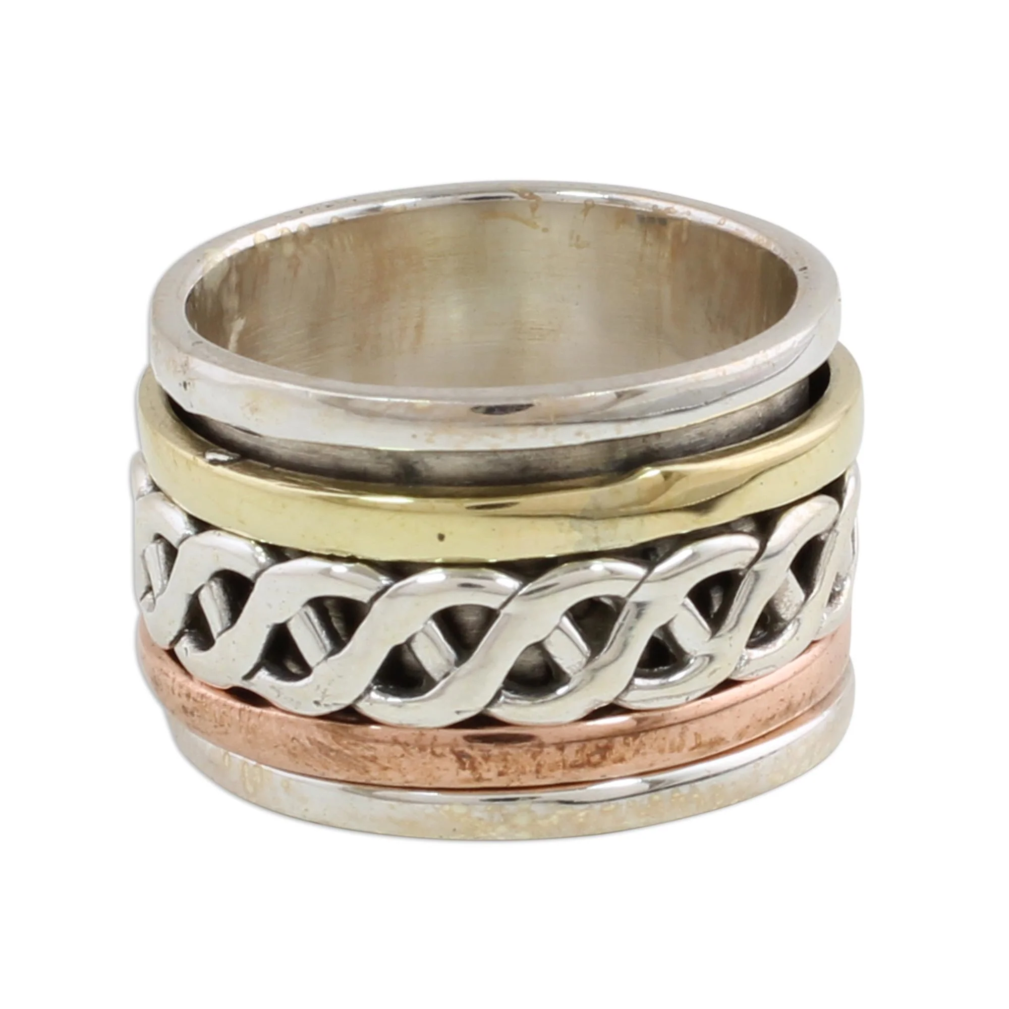 Spinning Braid Mixed Metal Meditation Spinner Ring - Image 3