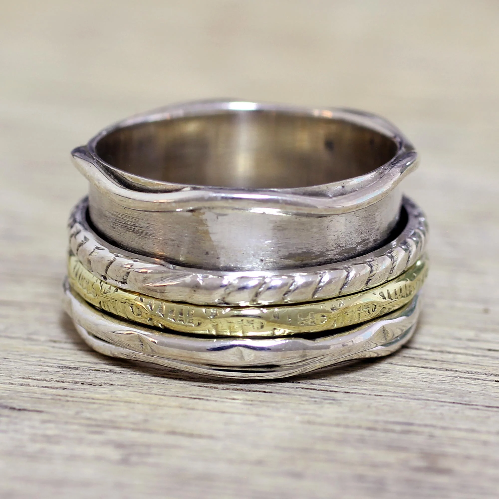 Spinning Grace Silver & Brass Meditation Ring - Image 3