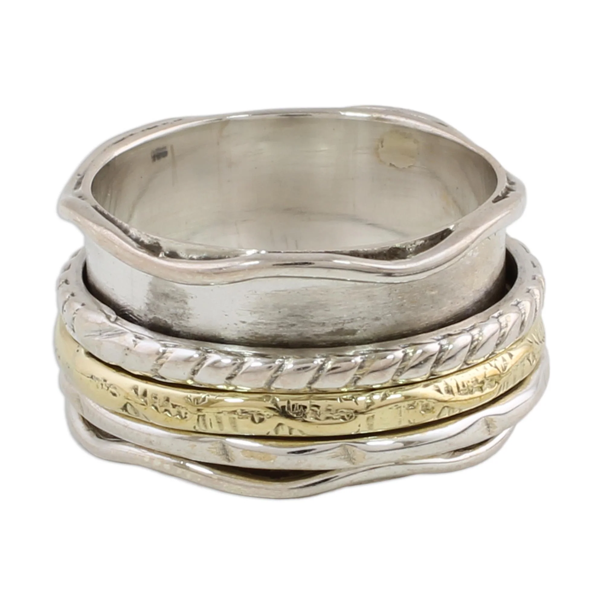 Spinning Grace Silver & Brass Meditation Ring - Image 5