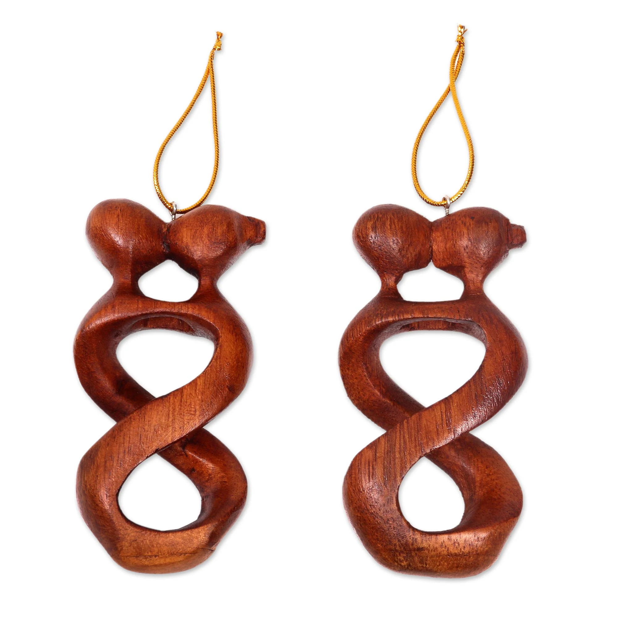 Spinning Kiss Set of 2 Kissing Lovers Wood Ornaments Hand Carved in Bali - Image 2