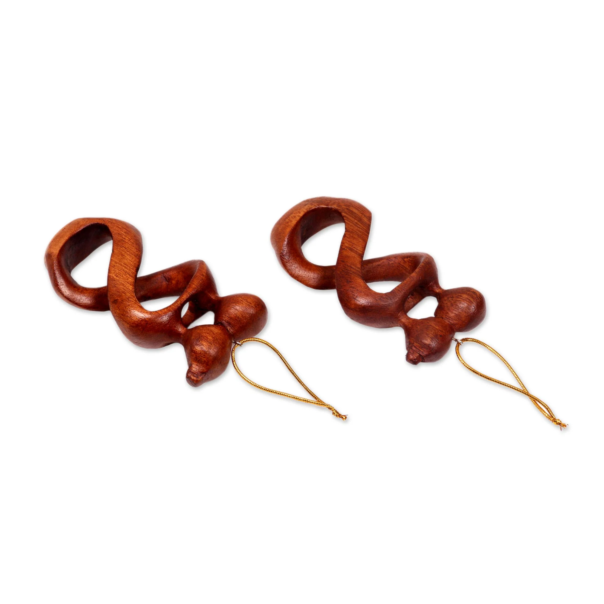 Spinning Kiss Set of 2 Kissing Lovers Wood Ornaments Hand Carved in Bali - Image 3