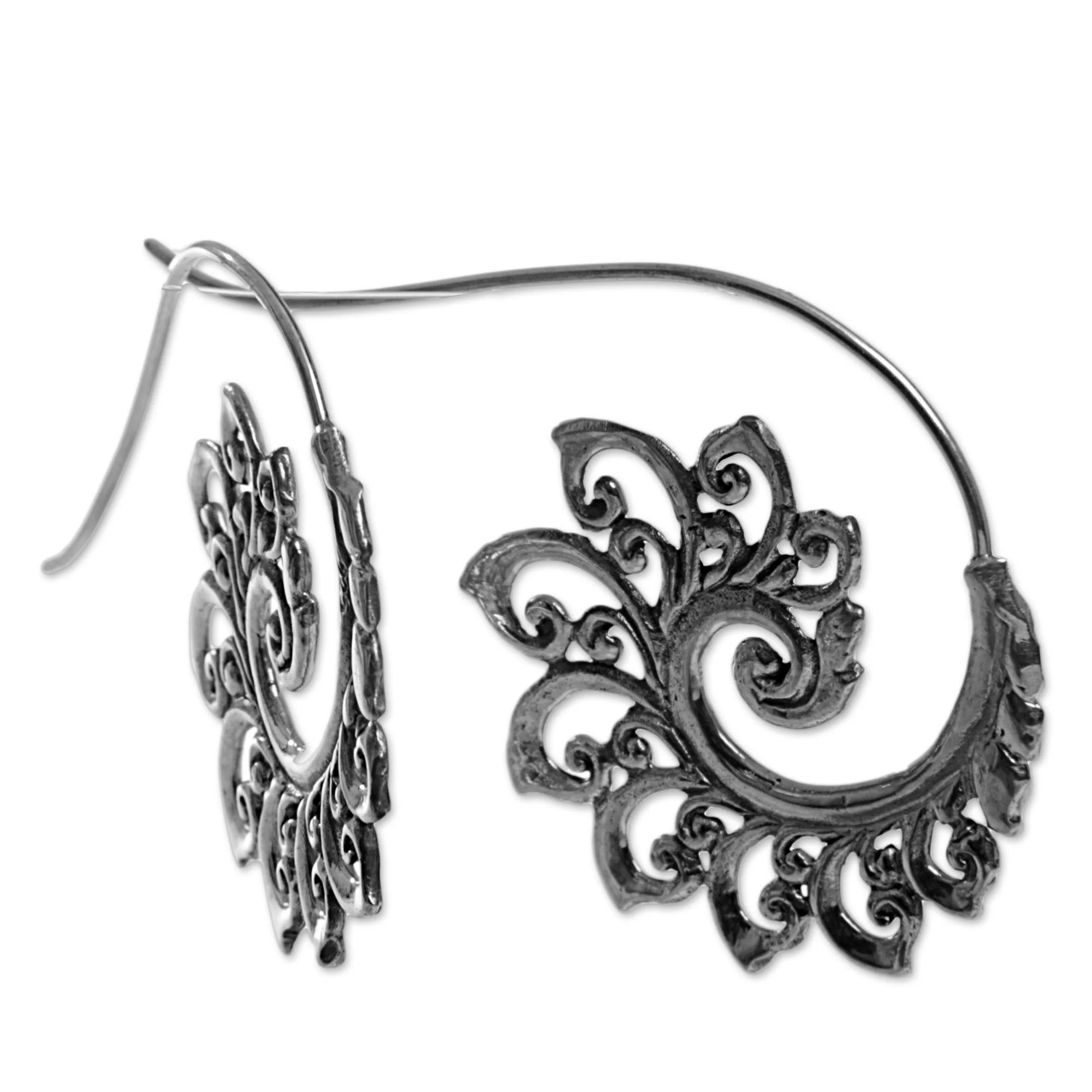 Spiral Buds Sterling Silver Drop Earrings Spiral Motif from Indonesia - Image 3