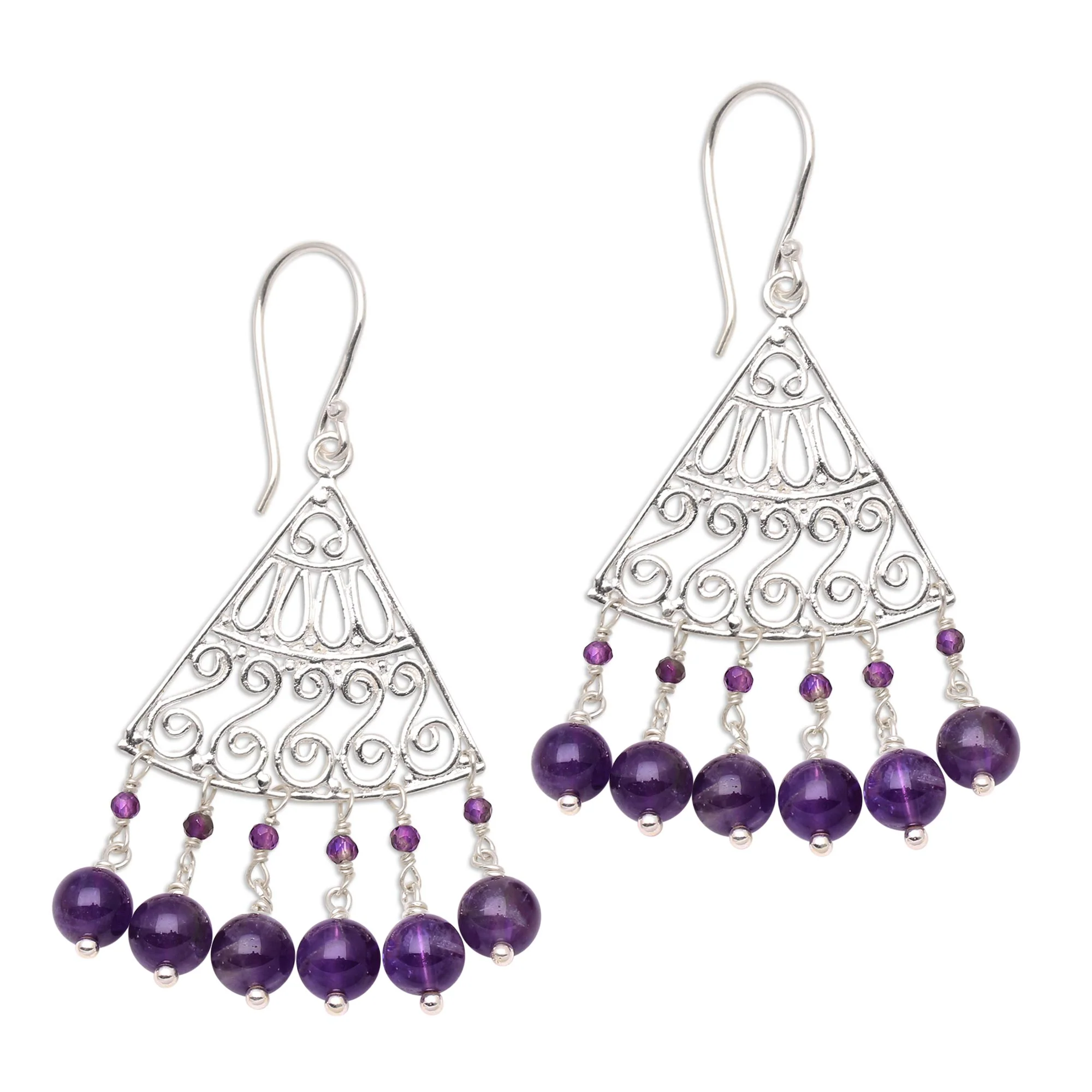 Spiral Fascination Spiral Pattern Amethyst Chandelier Earrings from Bali - Image 2