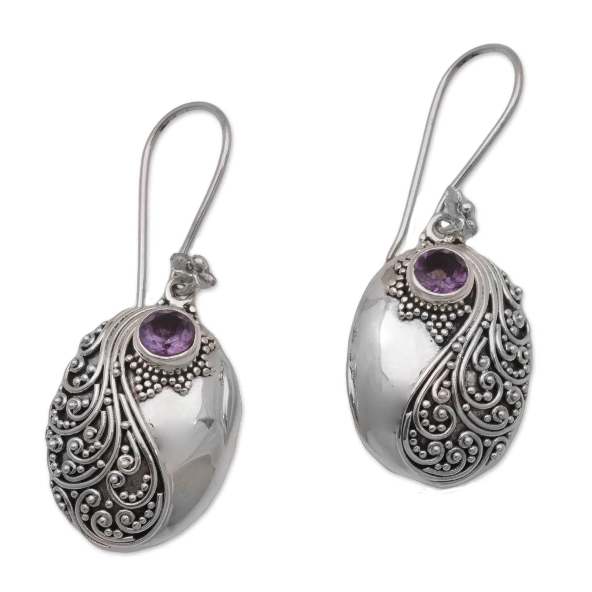 Spiral Garden Amethyst and Sterling Silver Floral Dangle Earrings - Image 2