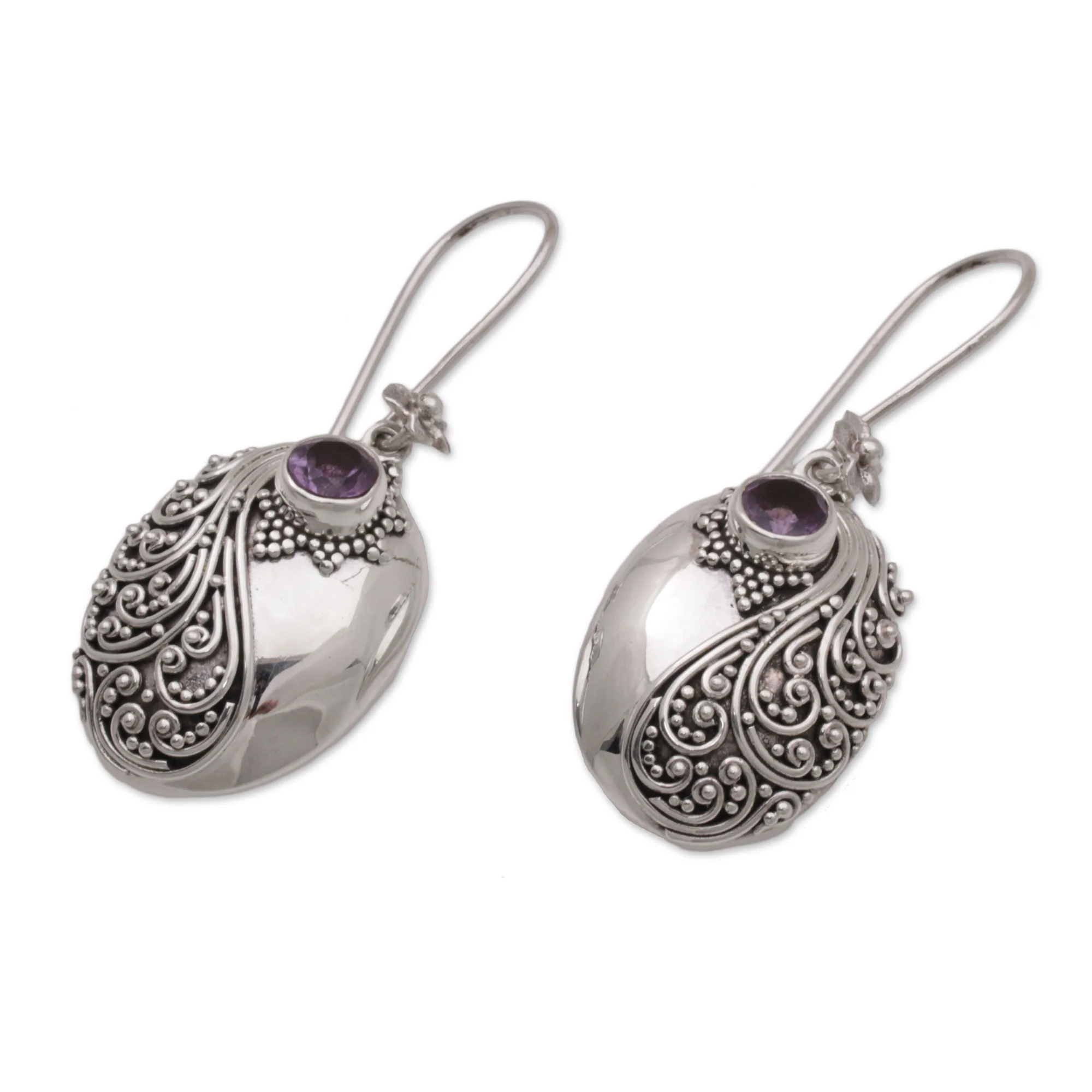 Spiral Garden Amethyst and Sterling Silver Floral Dangle Earrings - Image 3