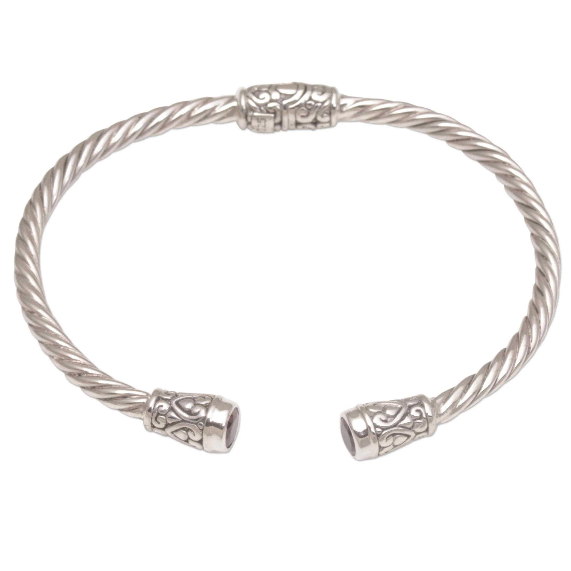 Spiral Temple Garnet & Silver Cuff Bracelet - Image 4