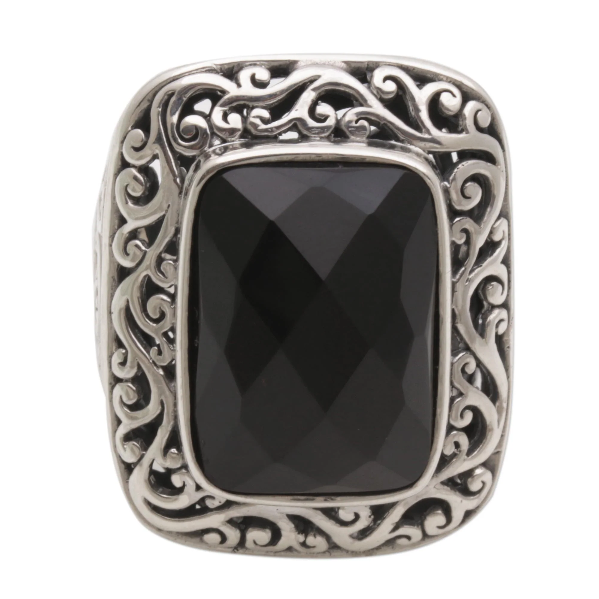 Spiraling Black Onyx Silver Cocktail Ring - Image 2