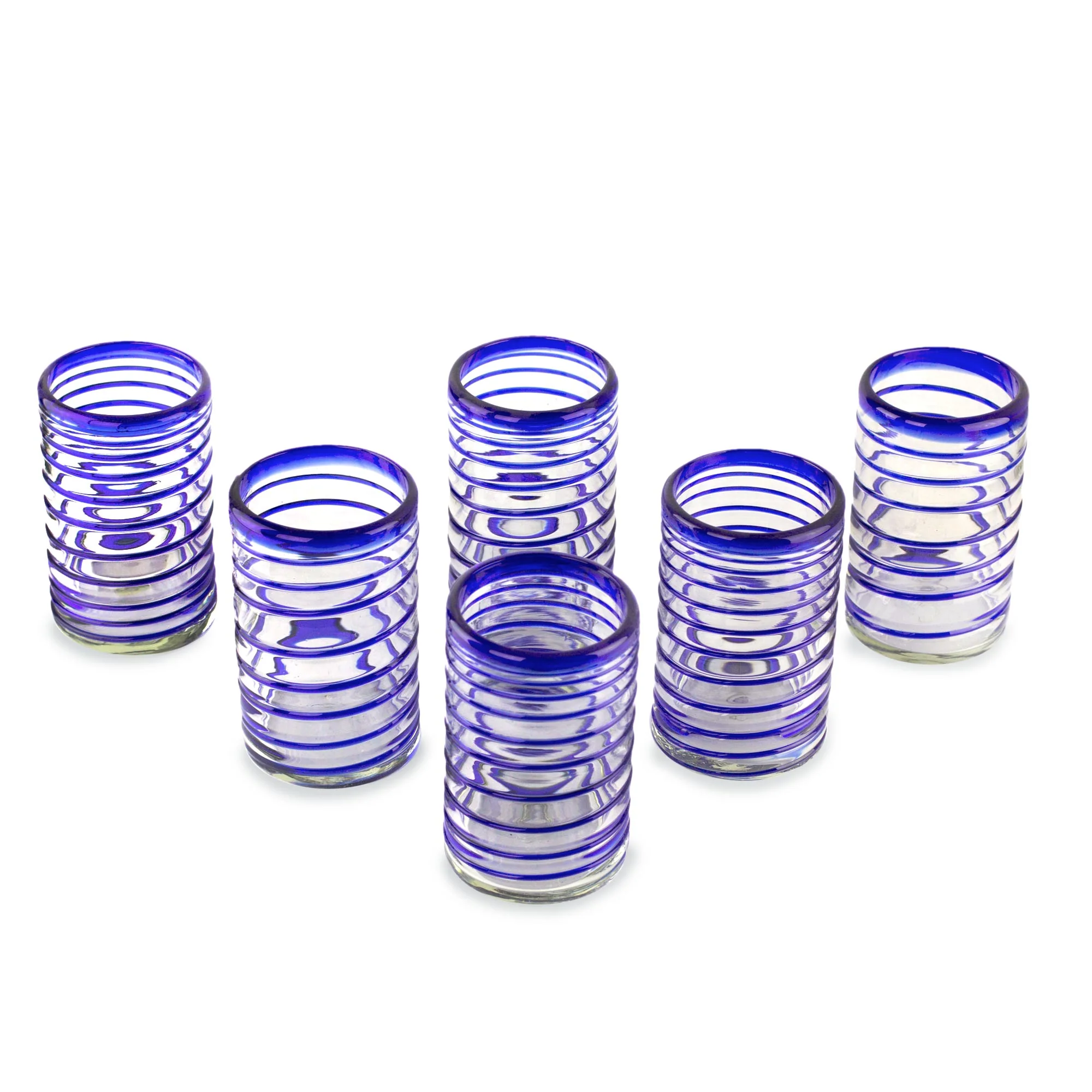 Spirals of Thought Handblown Recycled Glass Striped Blue Water Drinkware 6 - Image 2
