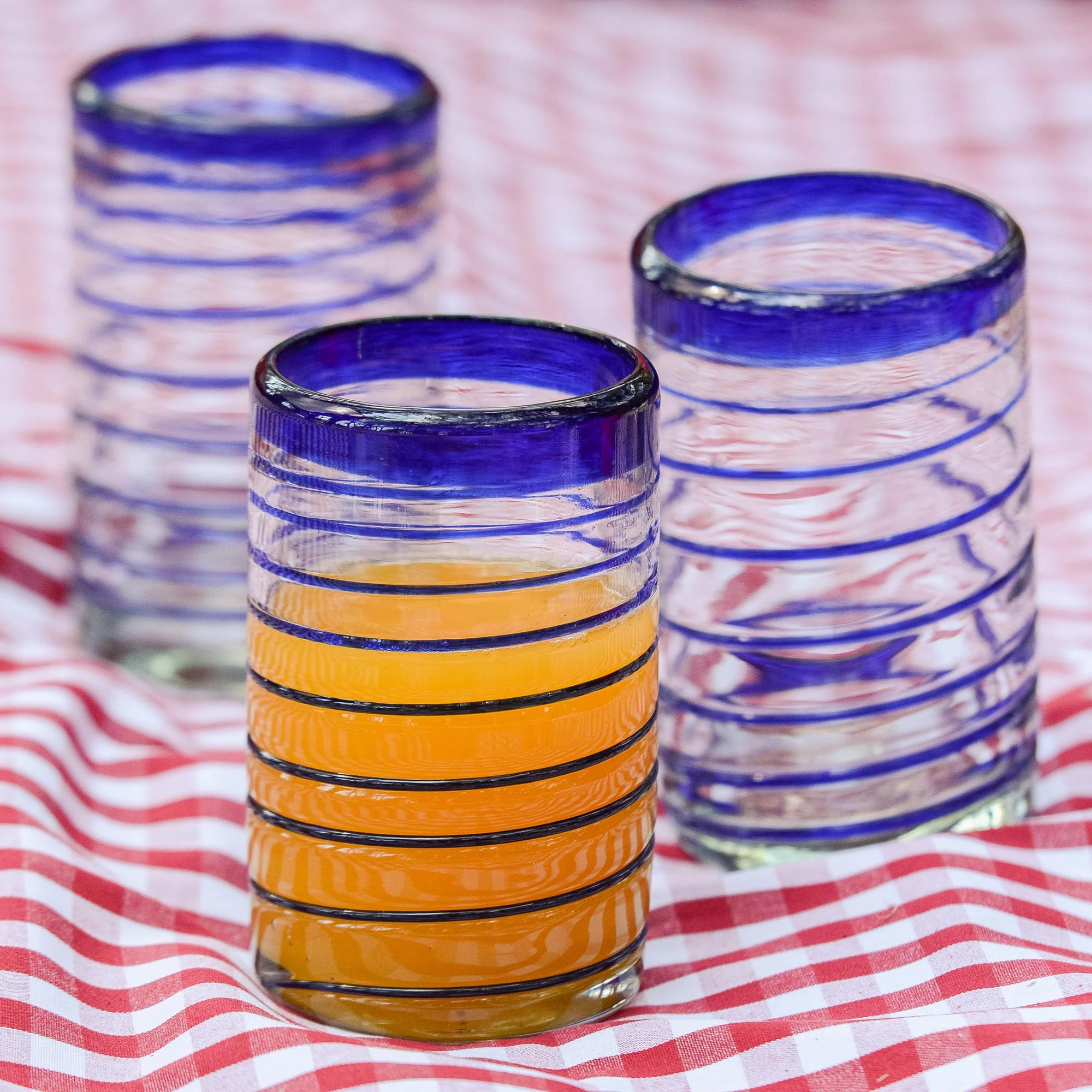 Spirals of Thought Handblown Recycled Glass Striped Blue Water Drinkware 6 - Image 3