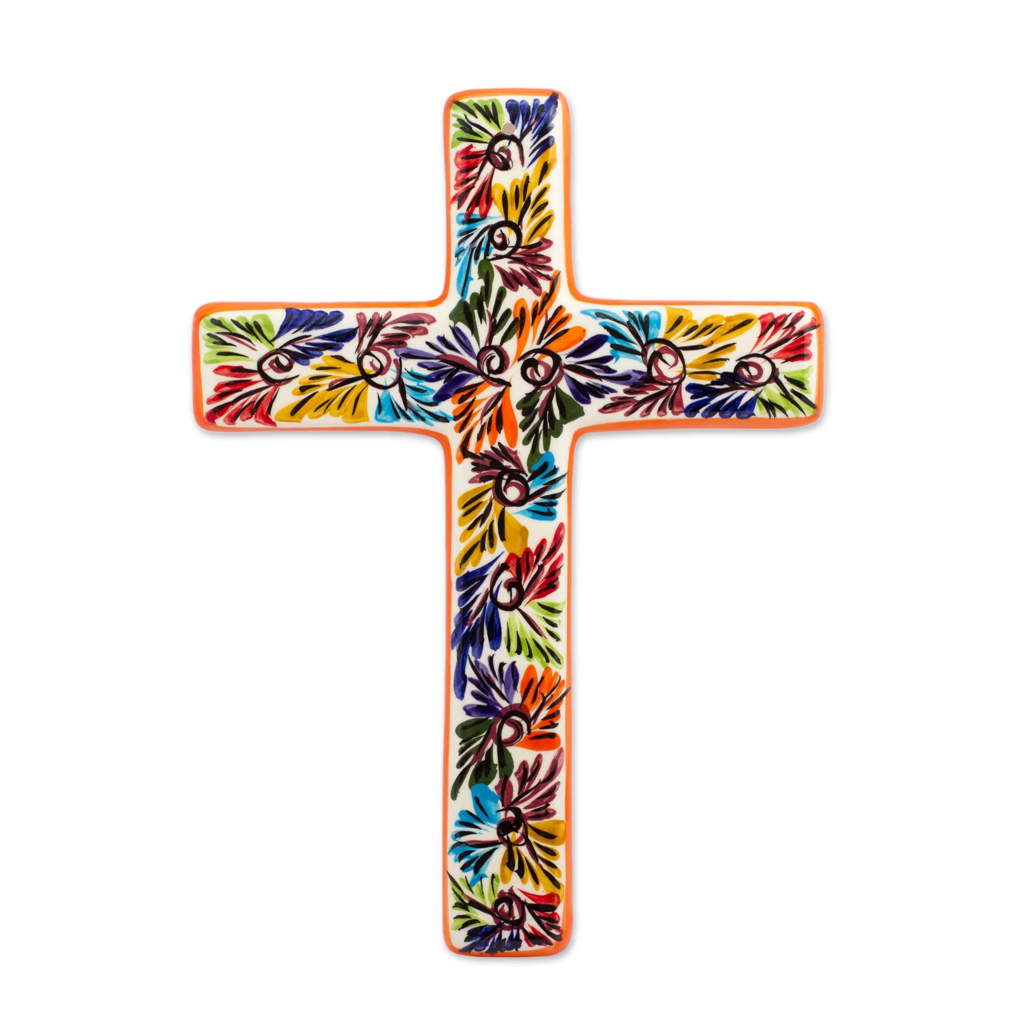 Spiritual Fireworks Artisan Crafted Multicolored Ceramic Wall Cross from Mexico - Image 2