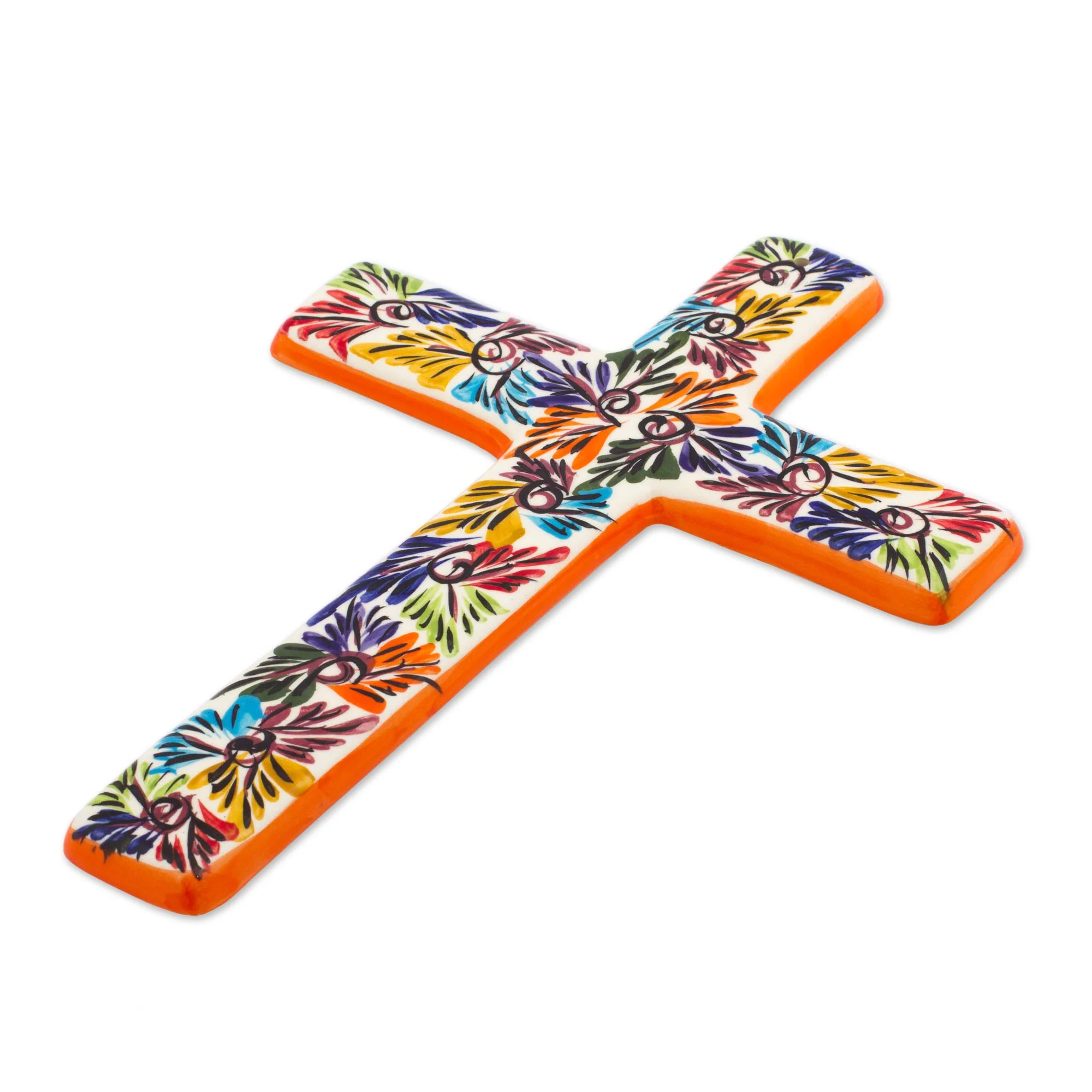 Spiritual Fireworks Artisan Crafted Multicolored Ceramic Wall Cross from Mexico - Image 3
