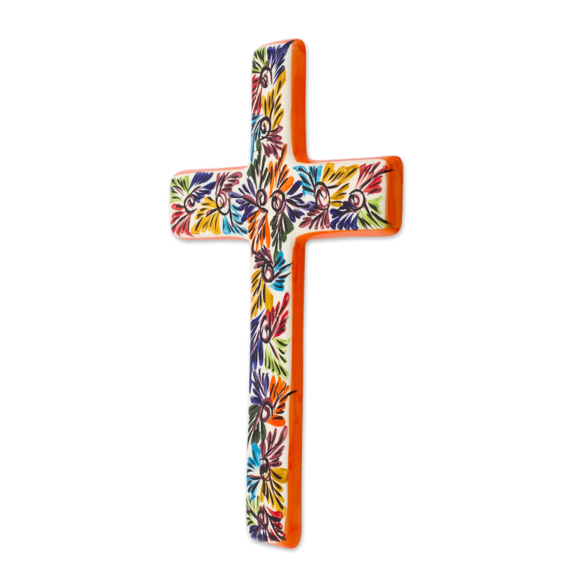 Spiritual Fireworks Artisan Crafted Multicolored Ceramic Wall Cross from Mexico - Image 4