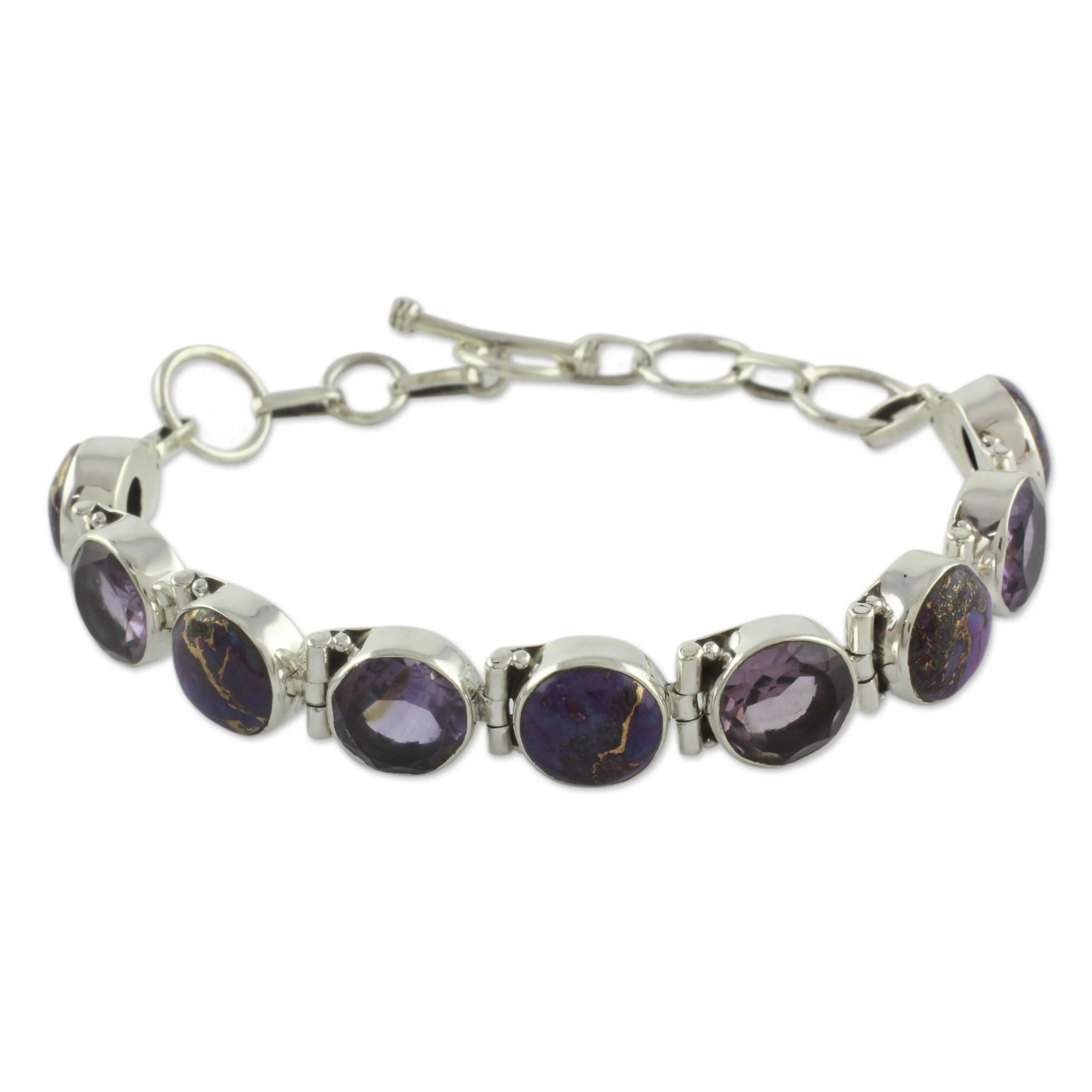Spiritual Friendship Amethyst and Purple Turquoise Sterling Silver Bracelet - Image 2