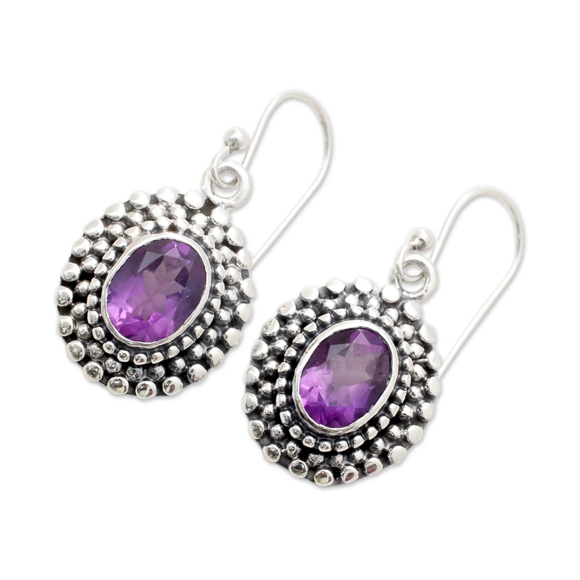 Spiritual Muse Amethysts on Sterling Silver Hook Earrings from India - Image 3