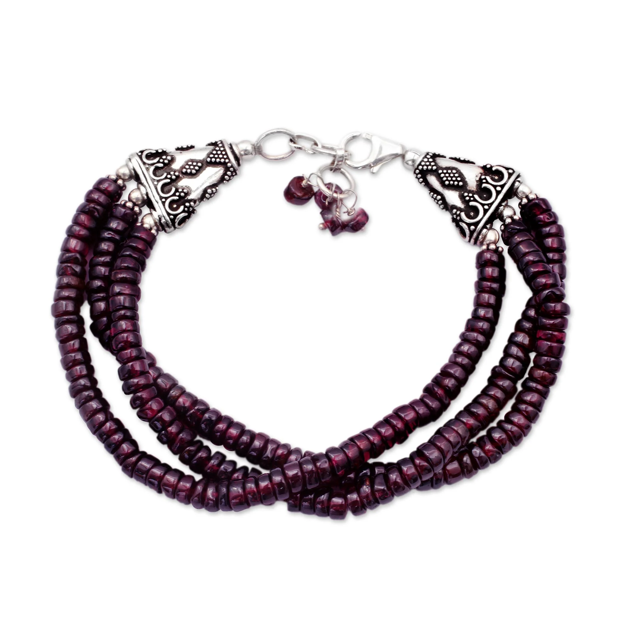 Splendor of India Unique Beaded Garnet Bracelet from India - Image 2