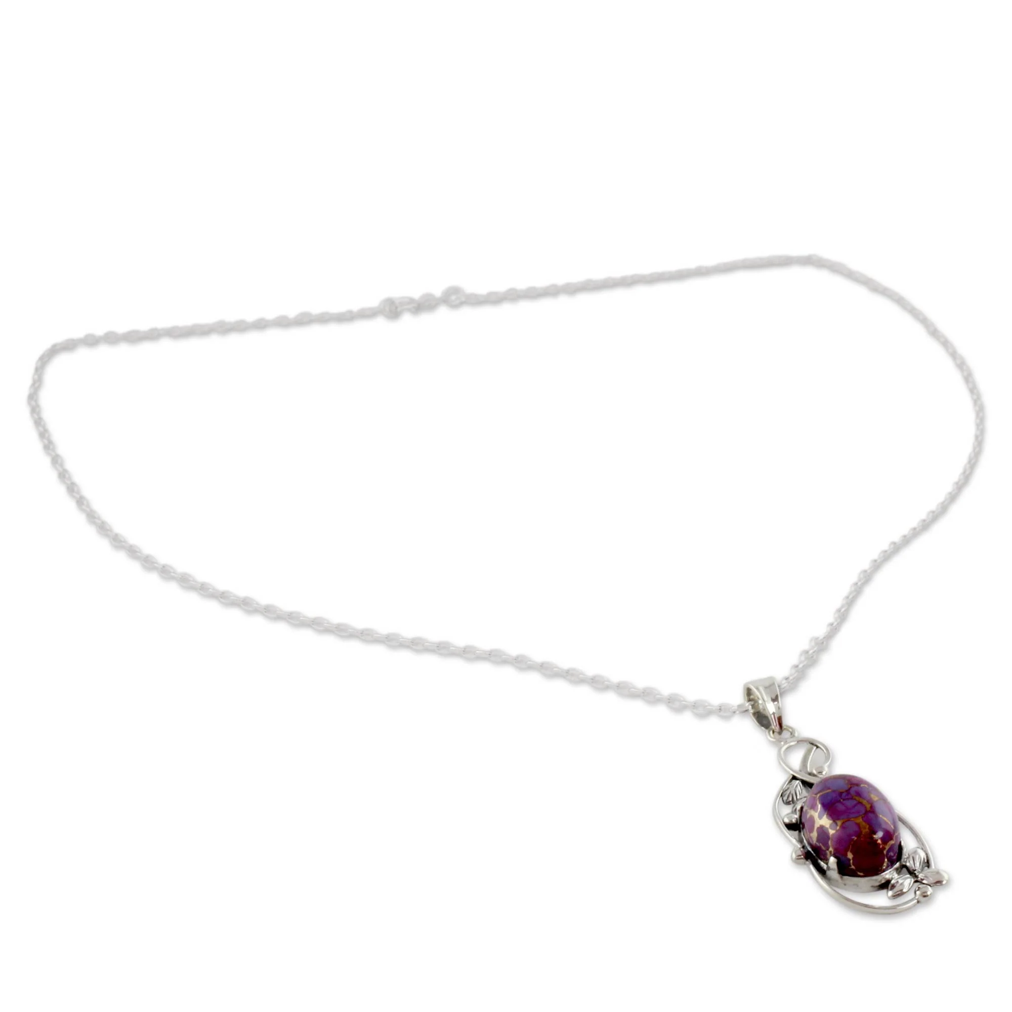 Splendor Purple Composite Turquoise Silver Necklace from India - Image 2