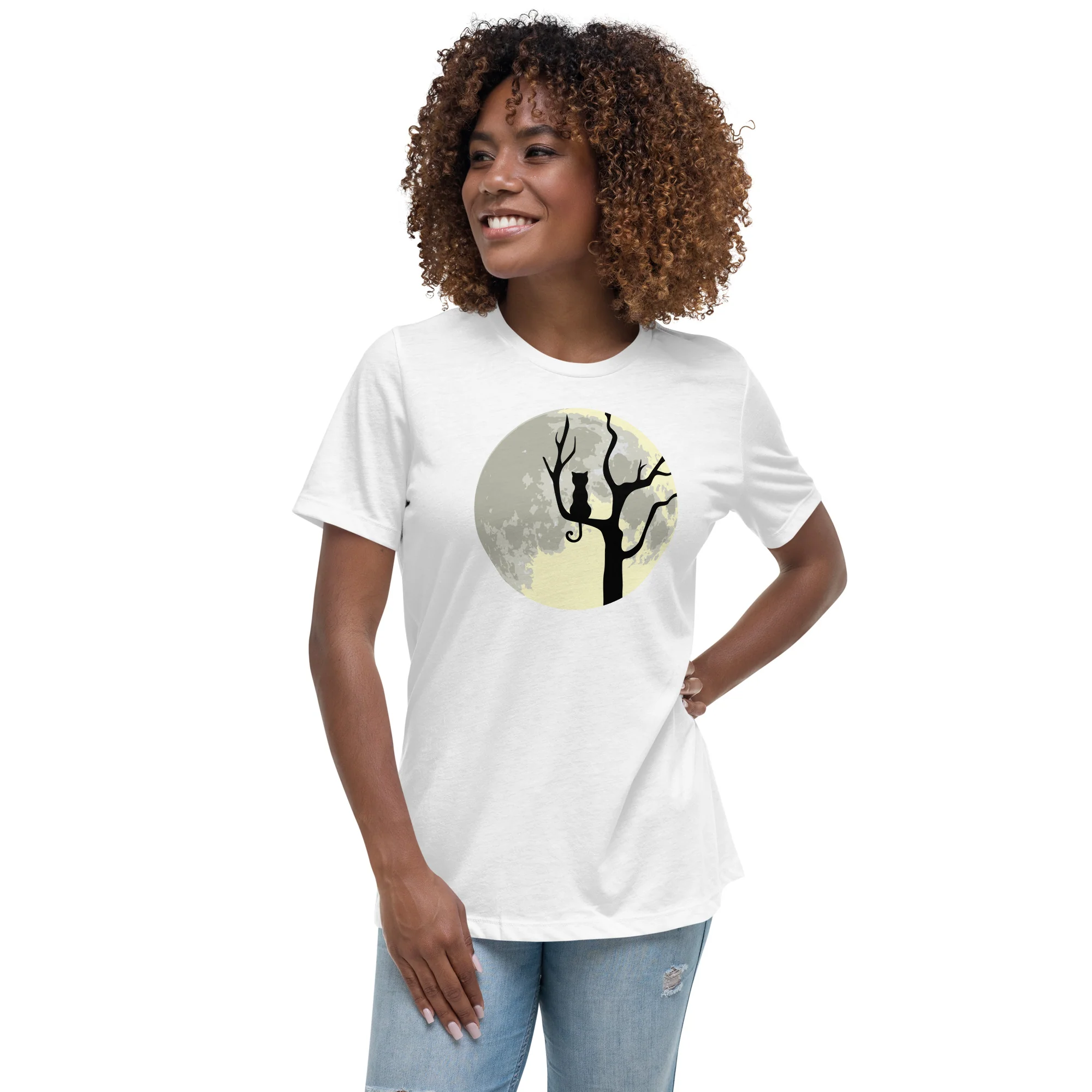 Spooky Tree & Cat Women's Relaxed T-Shirt - Image 2