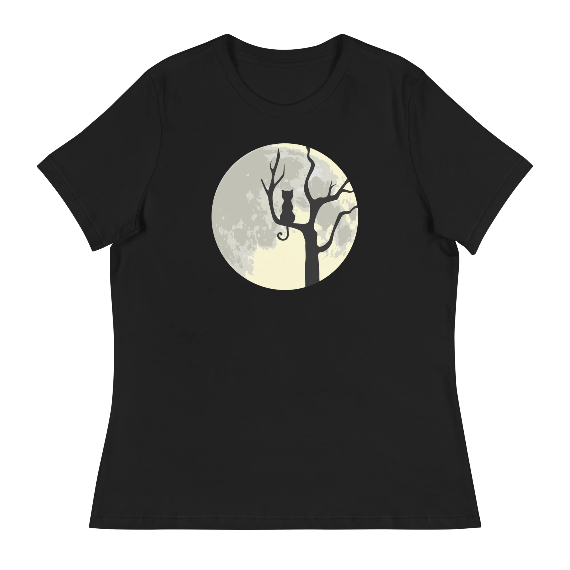 Spooky Tree & Cat Women's Relaxed T-Shirt - Image 4