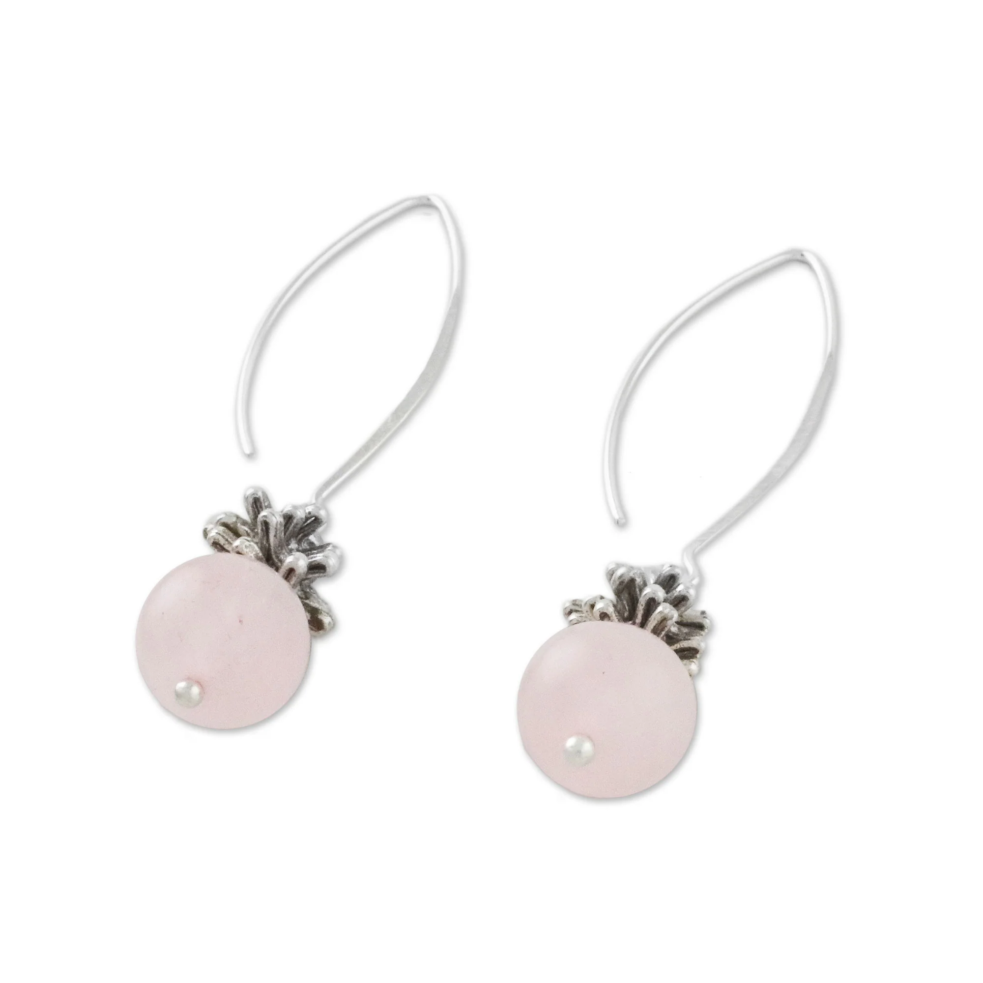 Spring Rose Handcrafted Rose Quartz and Karen Silver Dangle Earrings - Image 5