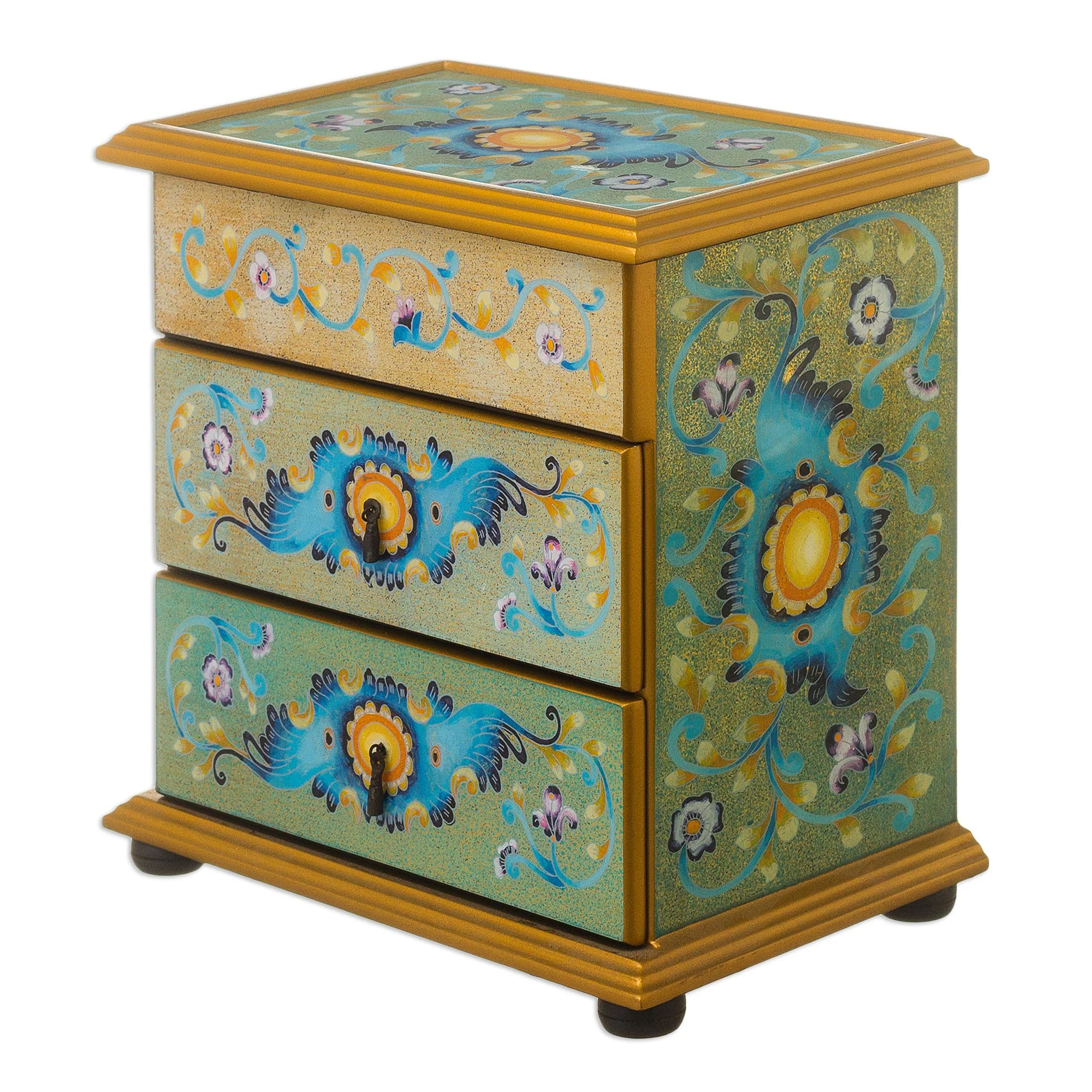 Spring Splendor Peruvian Reverse-Painted Glass Jewelry Chest - Image 2