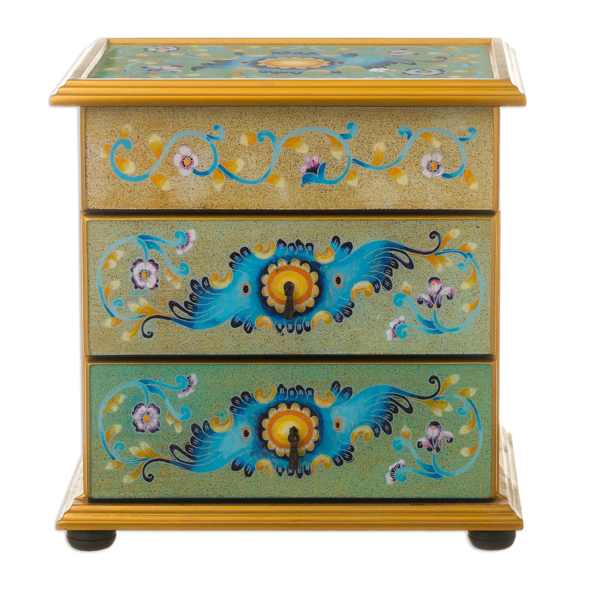 Spring Splendor Peruvian Reverse-Painted Glass Jewelry Chest - Image 5