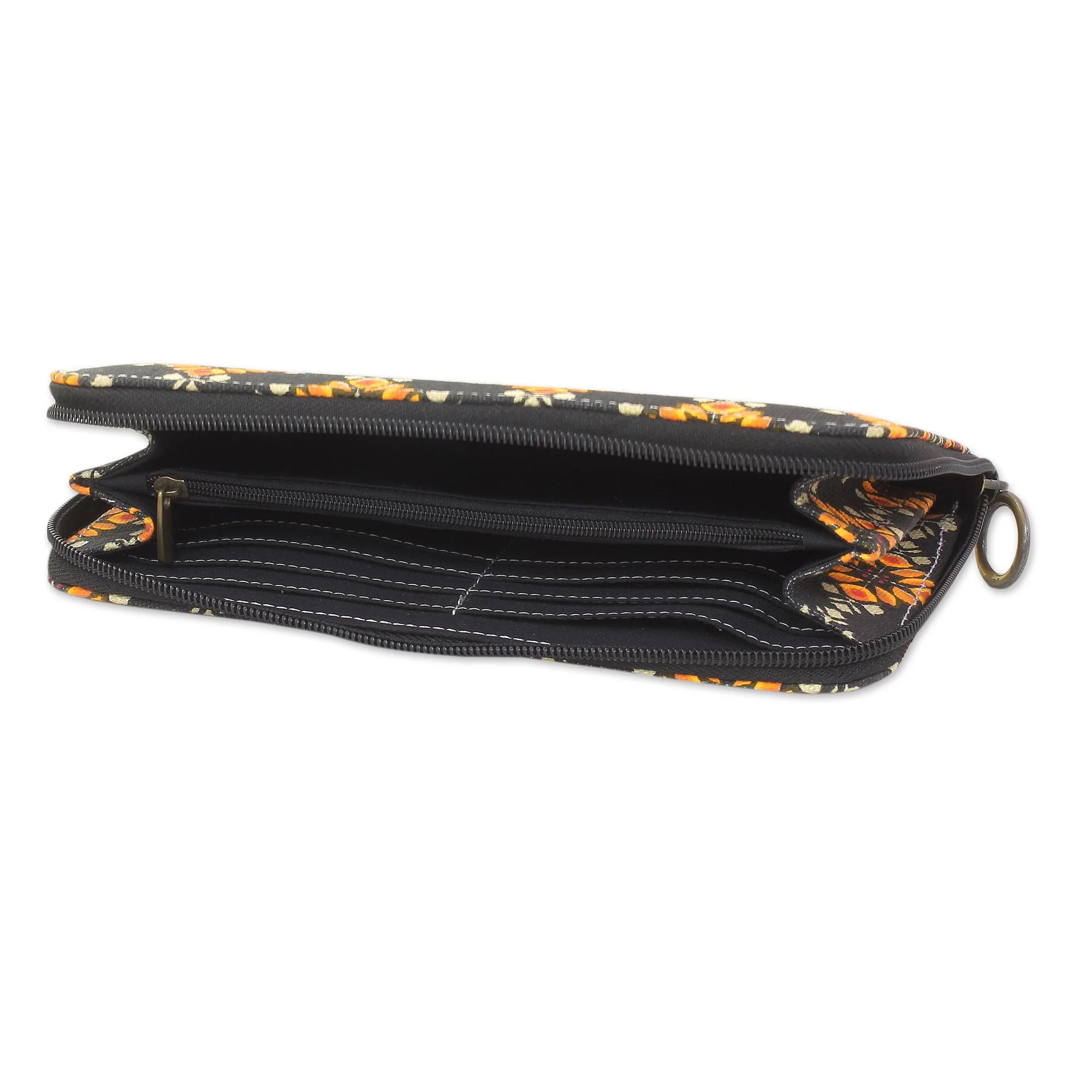 Spring Sunrise 100% Cotton Printed Wallet with Zipper from India - Image 5