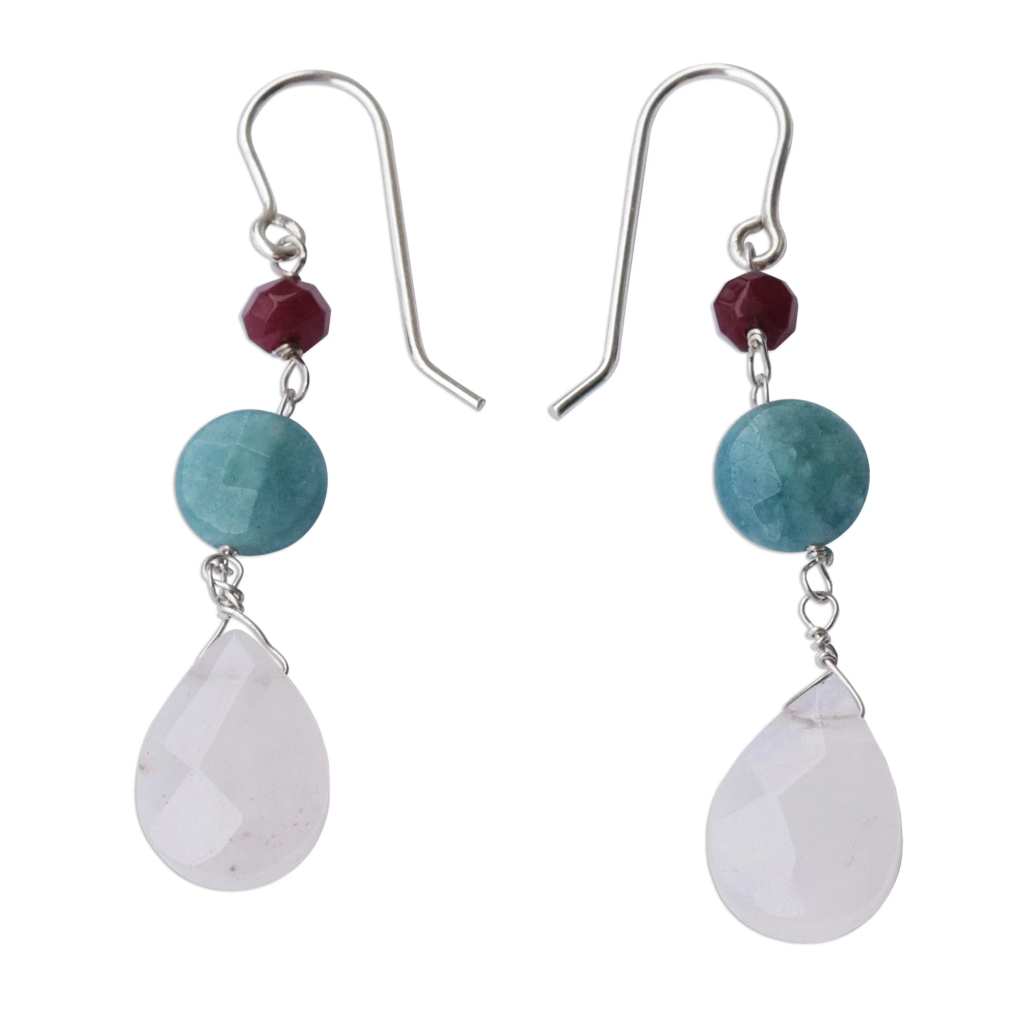Springtime Colors Brazilian Rose Quartz-Jade- Apatite Dangle Earrings - Image 2