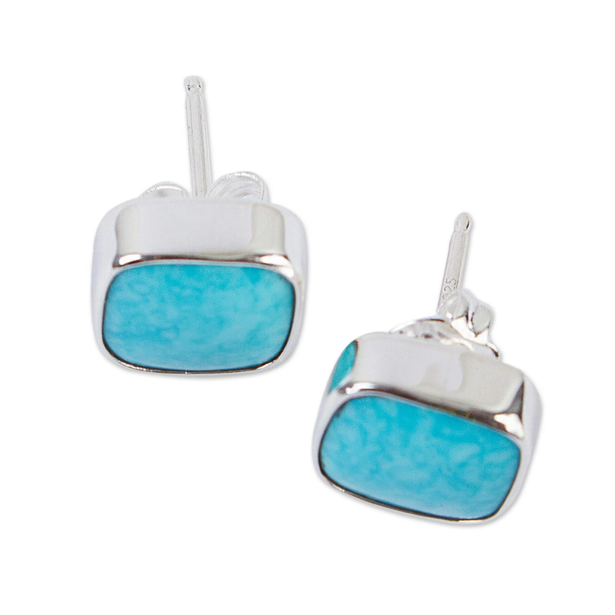 Square Bucklers Square Reconstituted Turquoise Stud Earrings from Mexico - Image 5