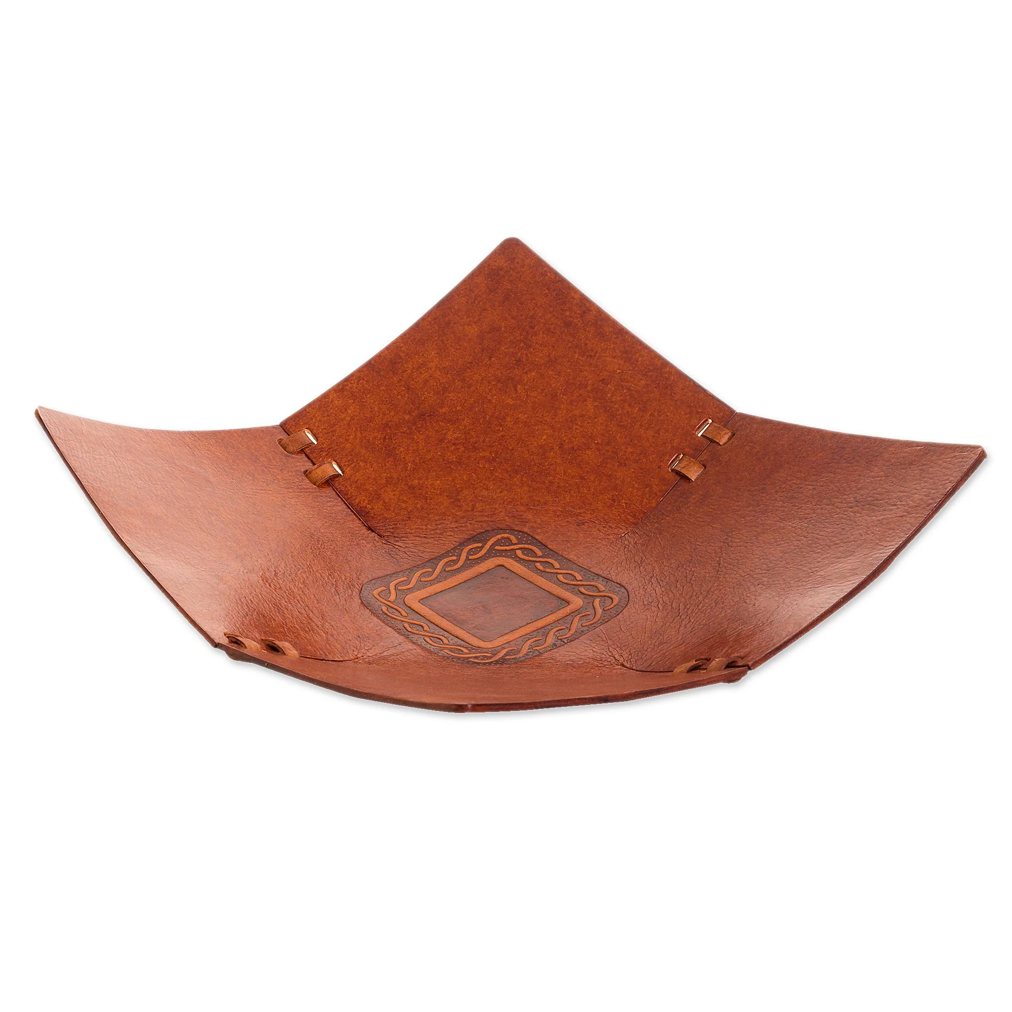 Square Lasso Square Pattern Leather Catchall from Peru - Image 2
