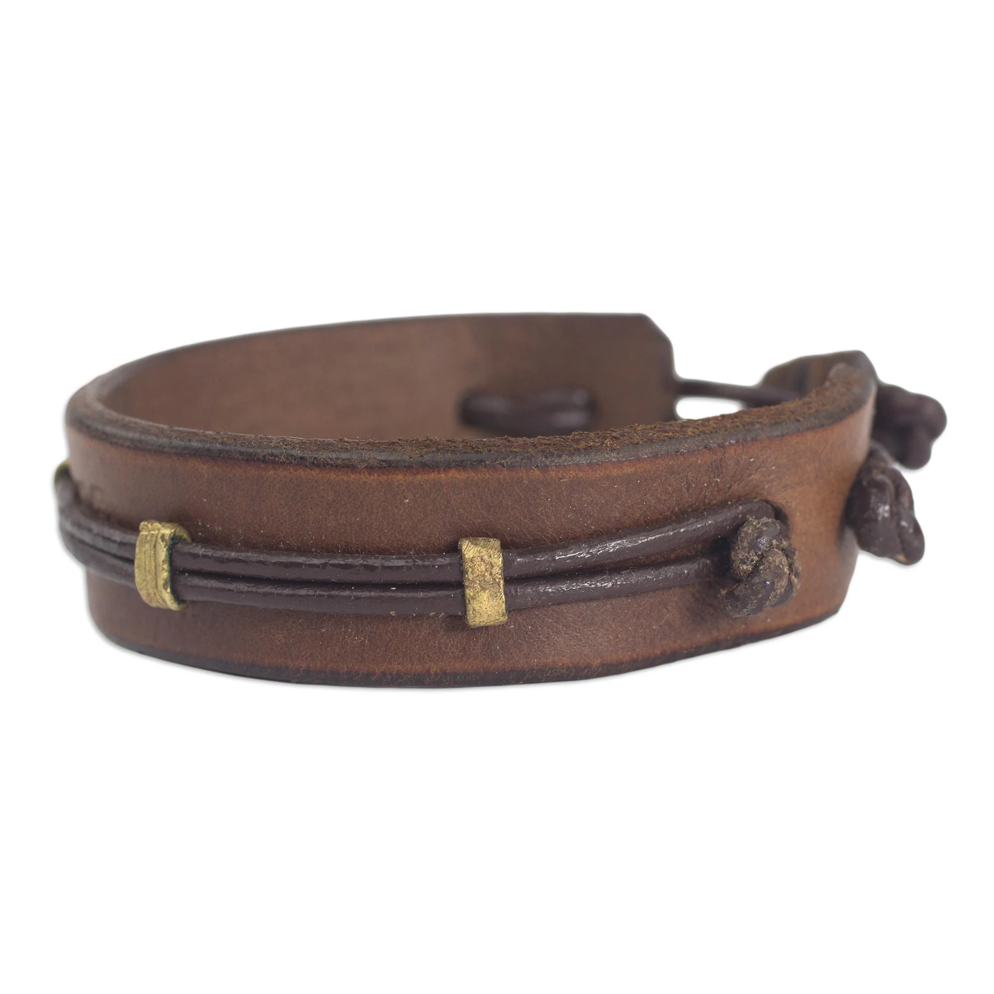 Stand Alone in Brown Men's Handcrafted Leather Wristband Bracelet - Image 4