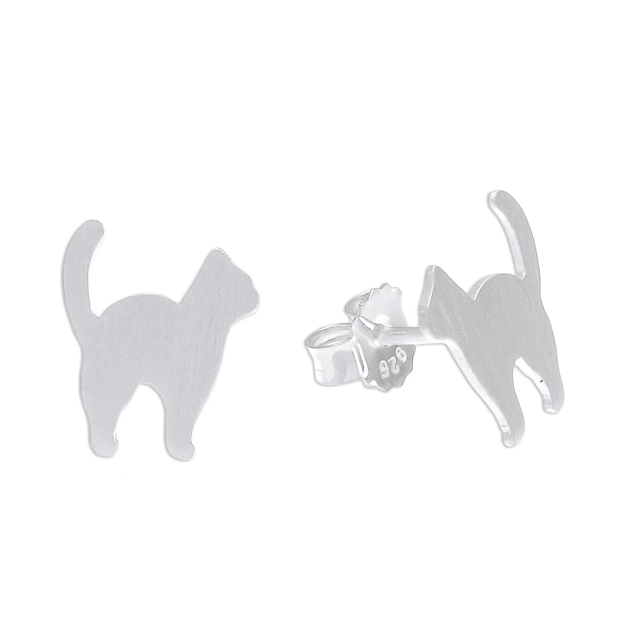 Standing Cat Brushed-Satin Sterling Silver Cat Stud Earrings - Image 2