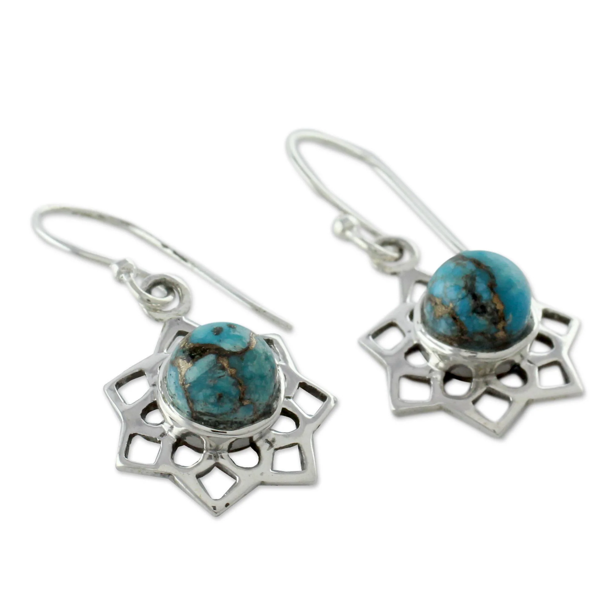 Star of Gujurat Turquoise Color Earrings Hand Crafted in Sterling Silver - Image 3