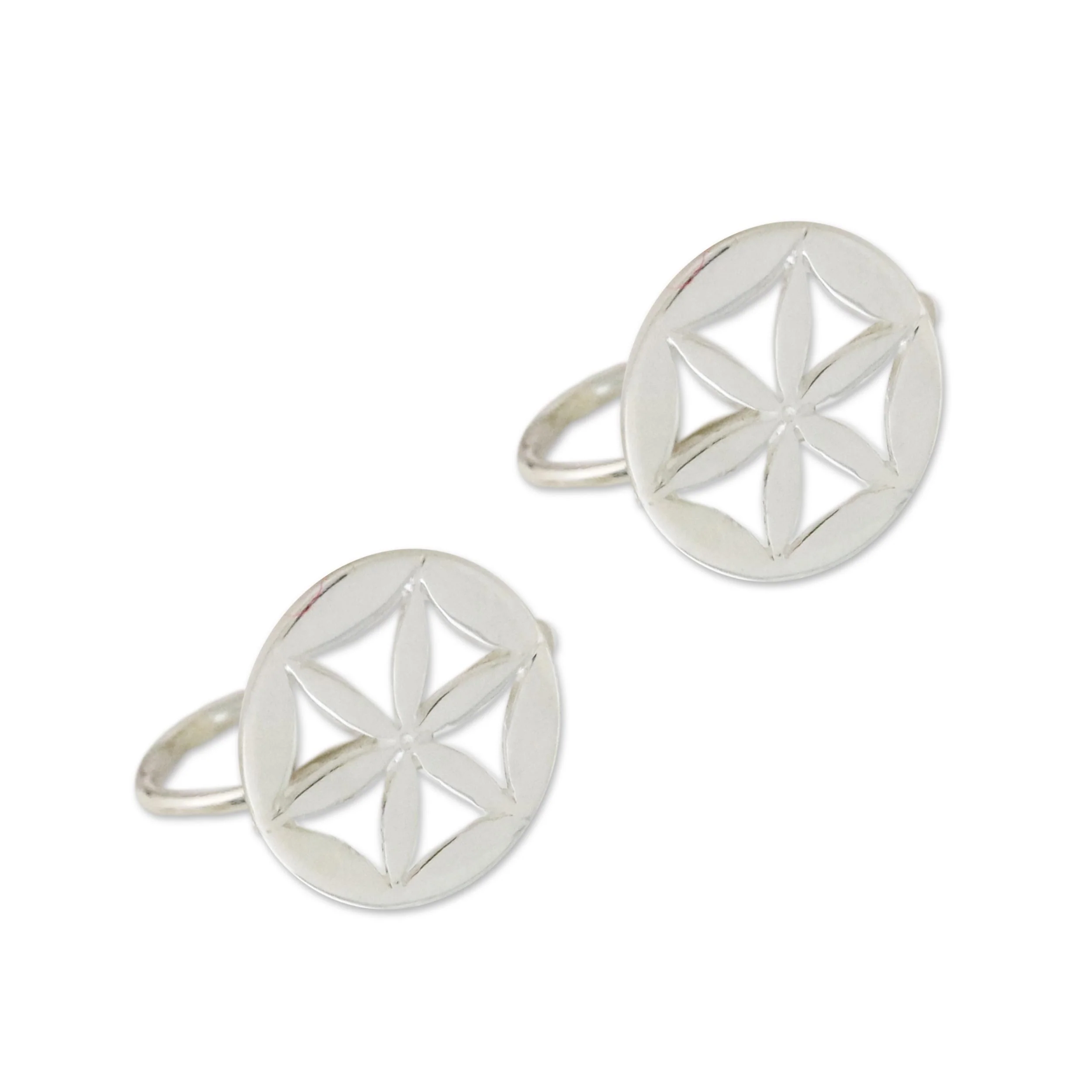 Star Petals Sterling Silver Star-Shaped Circular Ear Cuffs from Thailand - Image 5