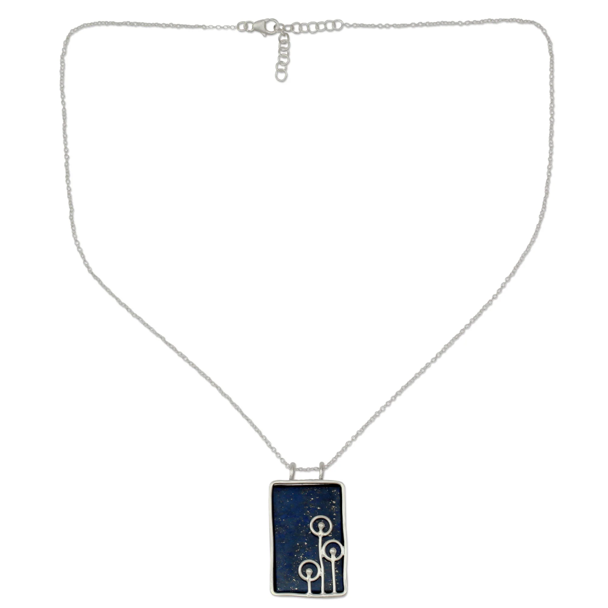 Star Shower Modern Sterling Silver and Lapis Lazuli Necklace - Image 2