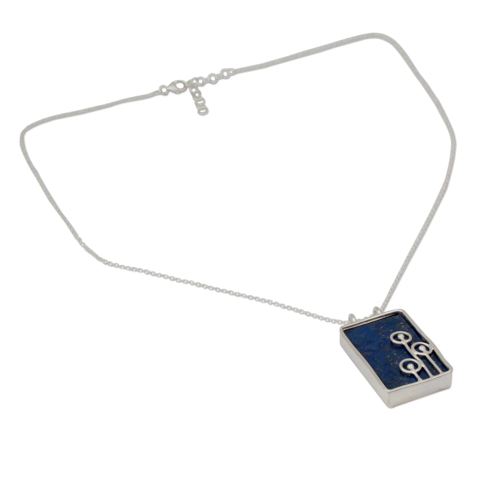 Star Shower Modern Sterling Silver and Lapis Lazuli Necklace - Image 3