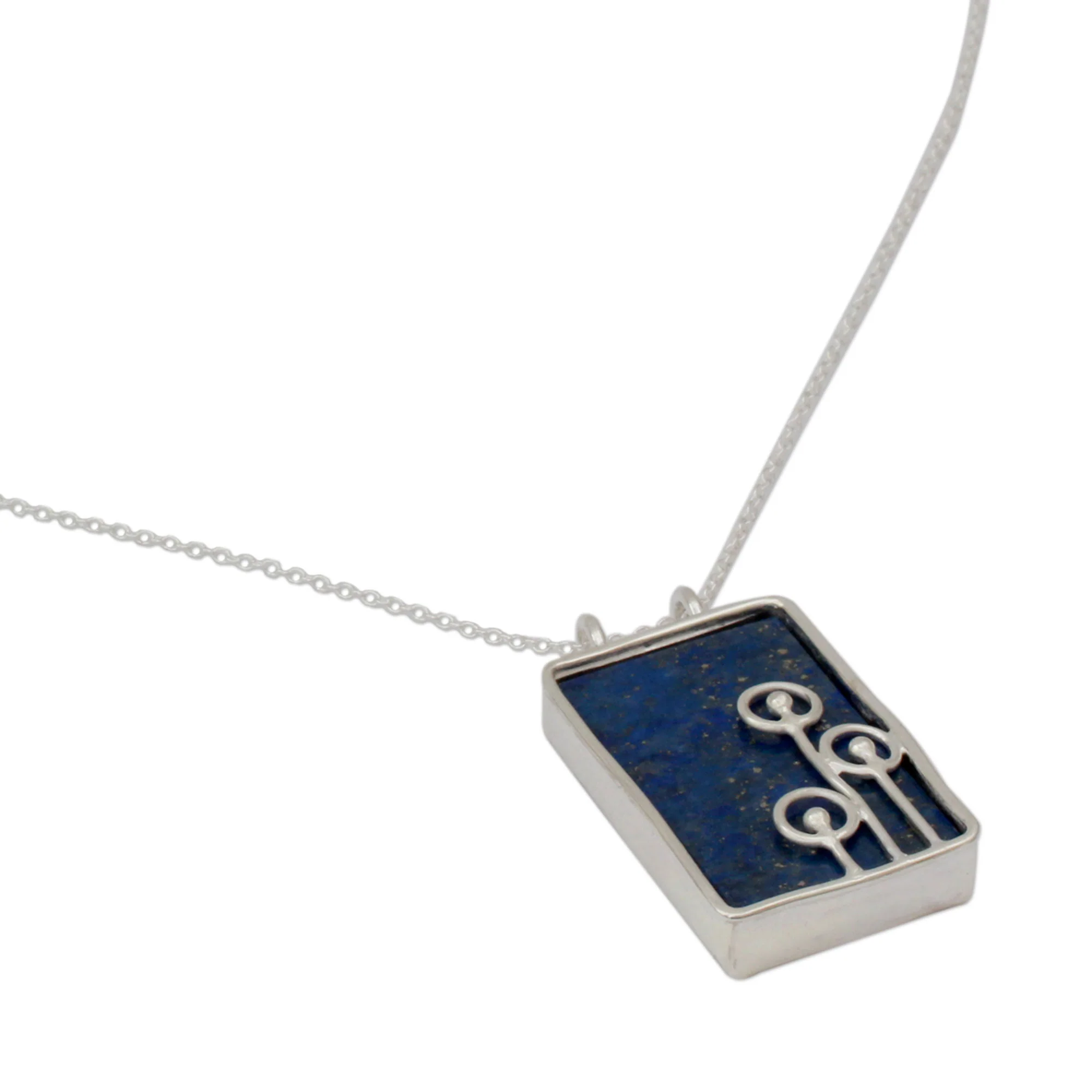 Star Shower Modern Sterling Silver and Lapis Lazuli Necklace - Image 4